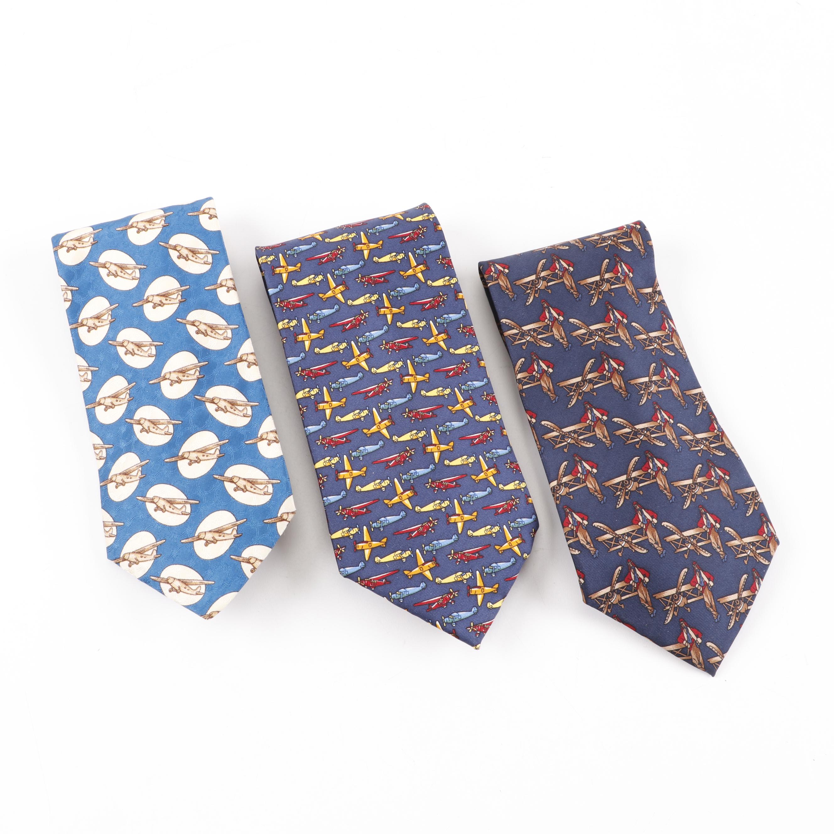 Christian Dior, Pierre Cardin and Rivetz of Boston Silk Aviation Motif Neckties
