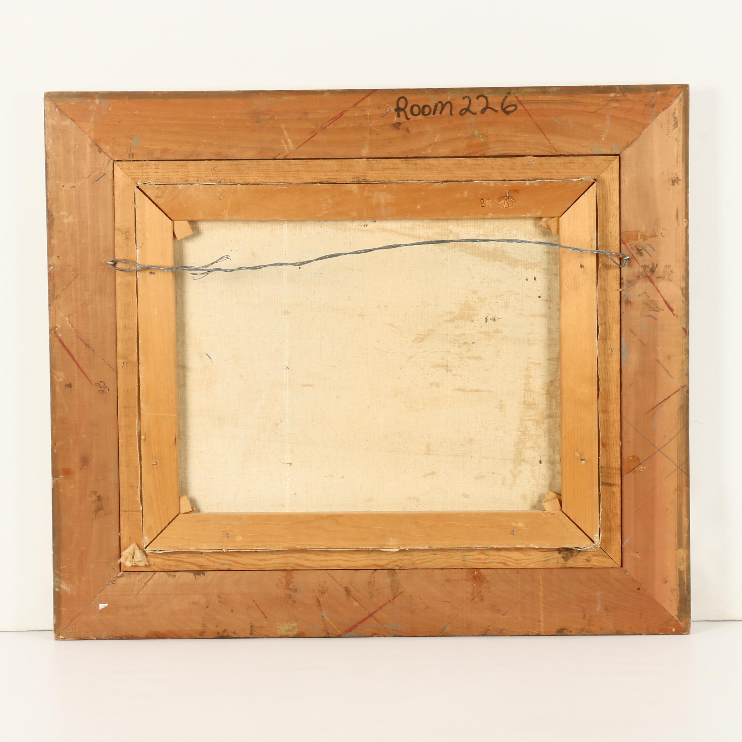 J. Busquets Oil Painting of Cabin in Winter Landscape