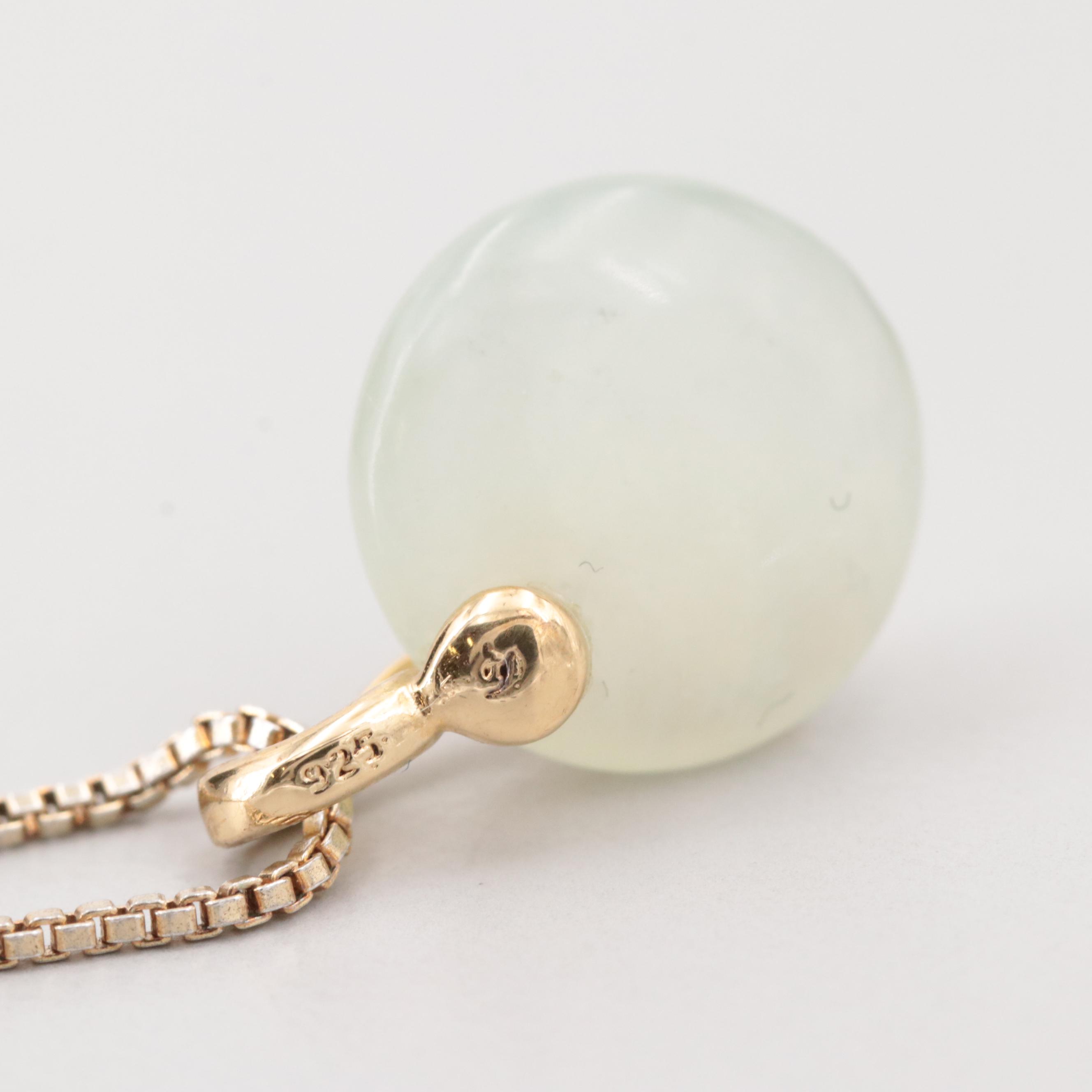 Sterling Jadeite Bracelet and Nephrite Ring with Gold Wash Bowenite Necklace