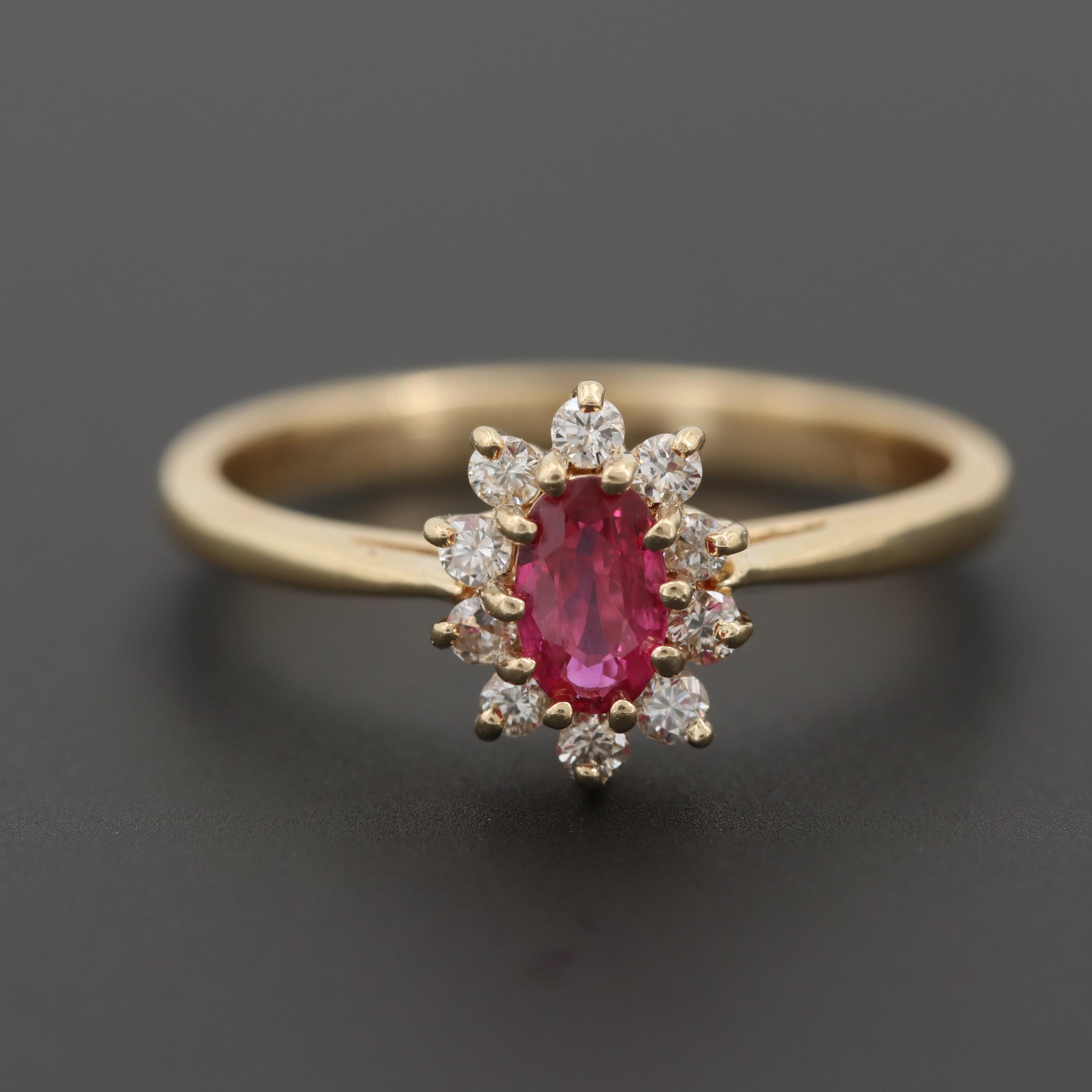 14K Yellow Gold Ruby and Diamond Ring