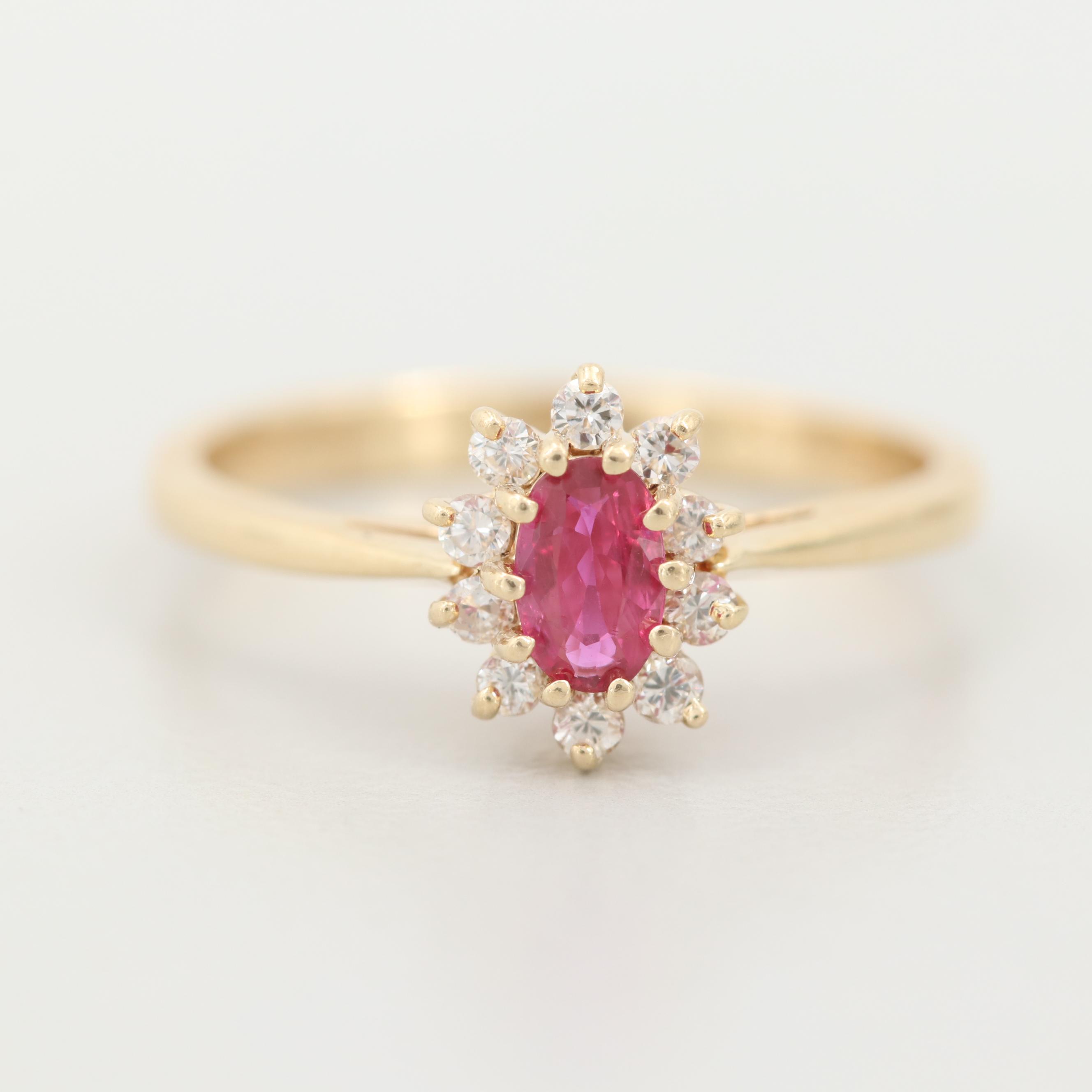 14K Yellow Gold Ruby and Diamond Ring