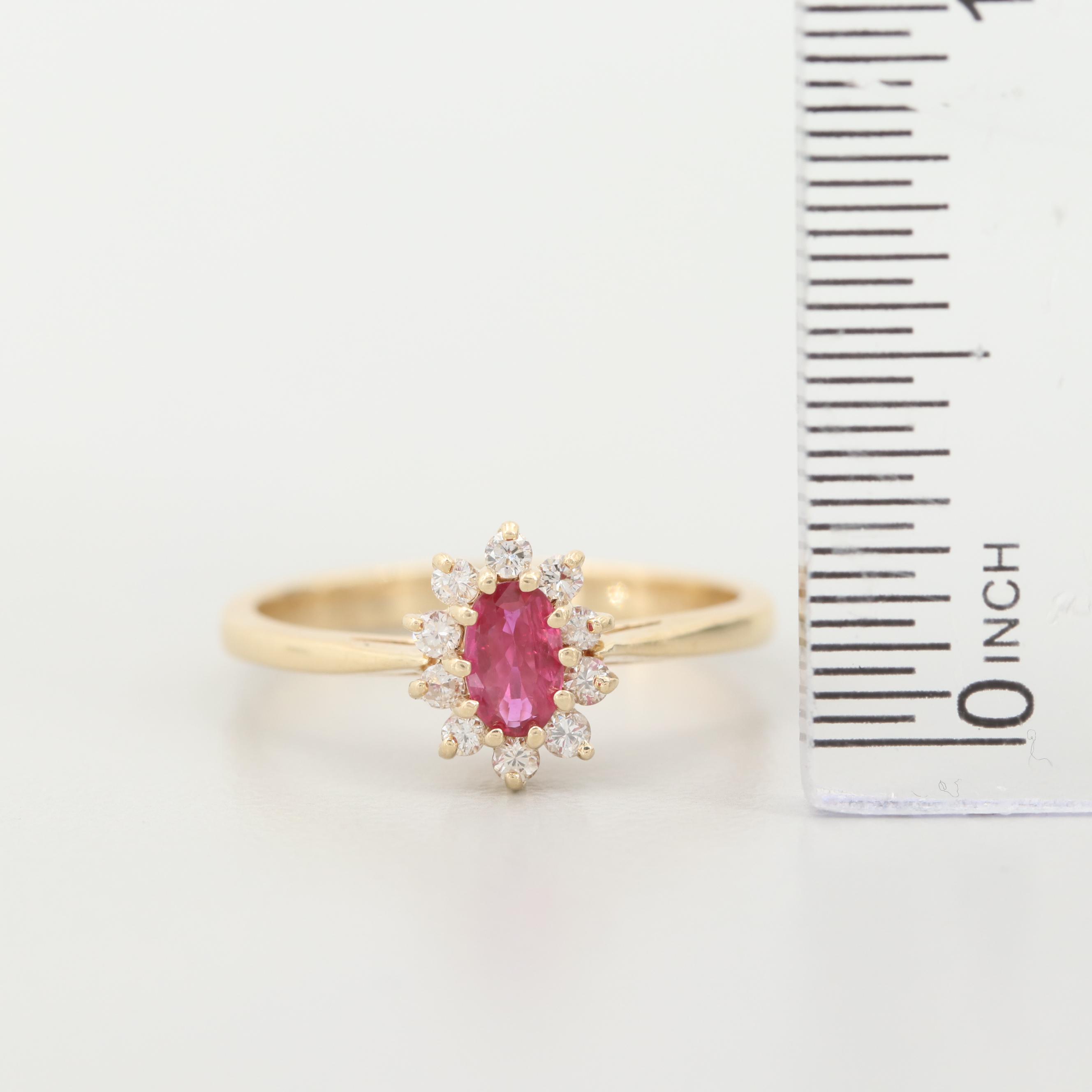 14K Yellow Gold Ruby and Diamond Ring