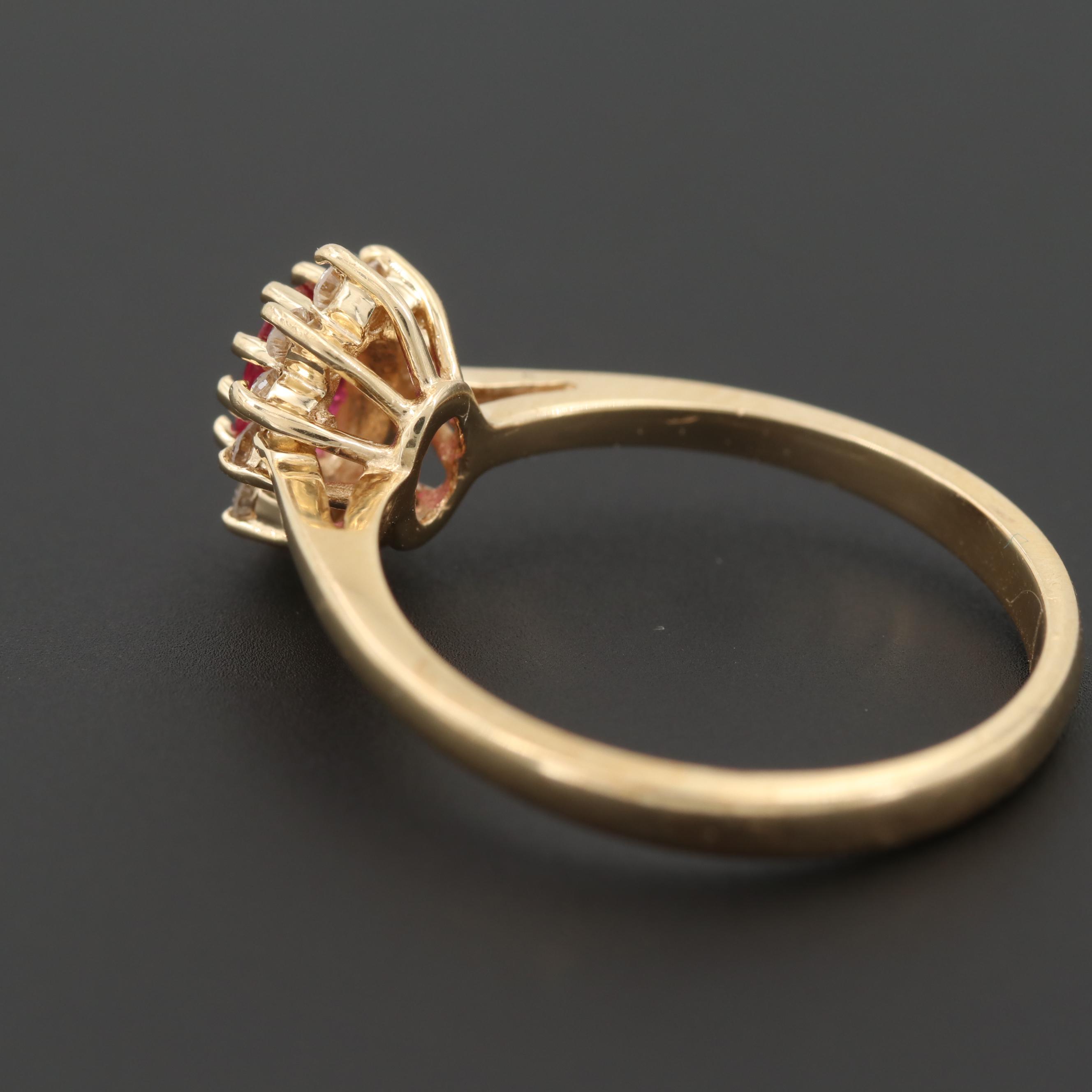 14K Yellow Gold Ruby and Diamond Ring