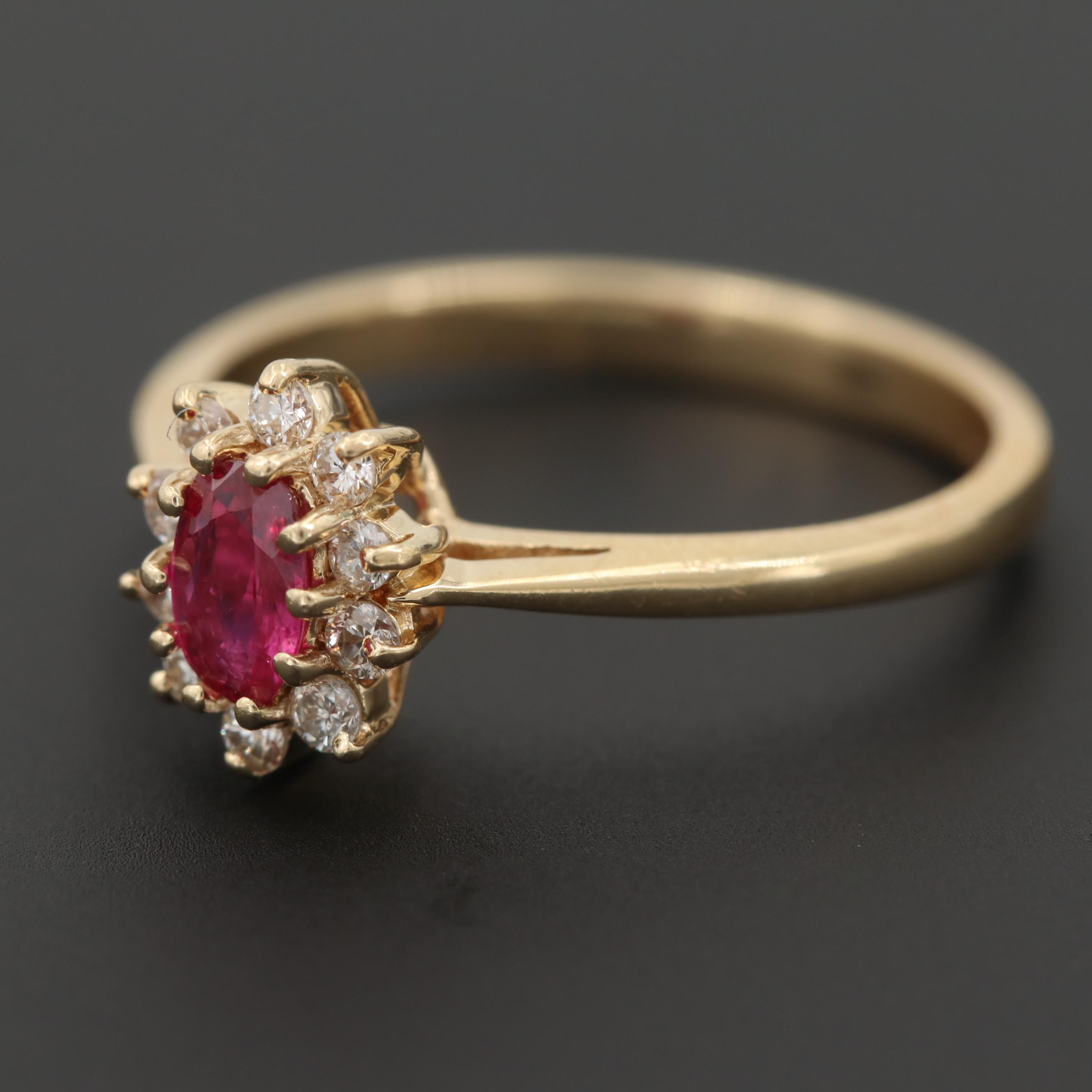 14K Yellow Gold Ruby and Diamond Ring