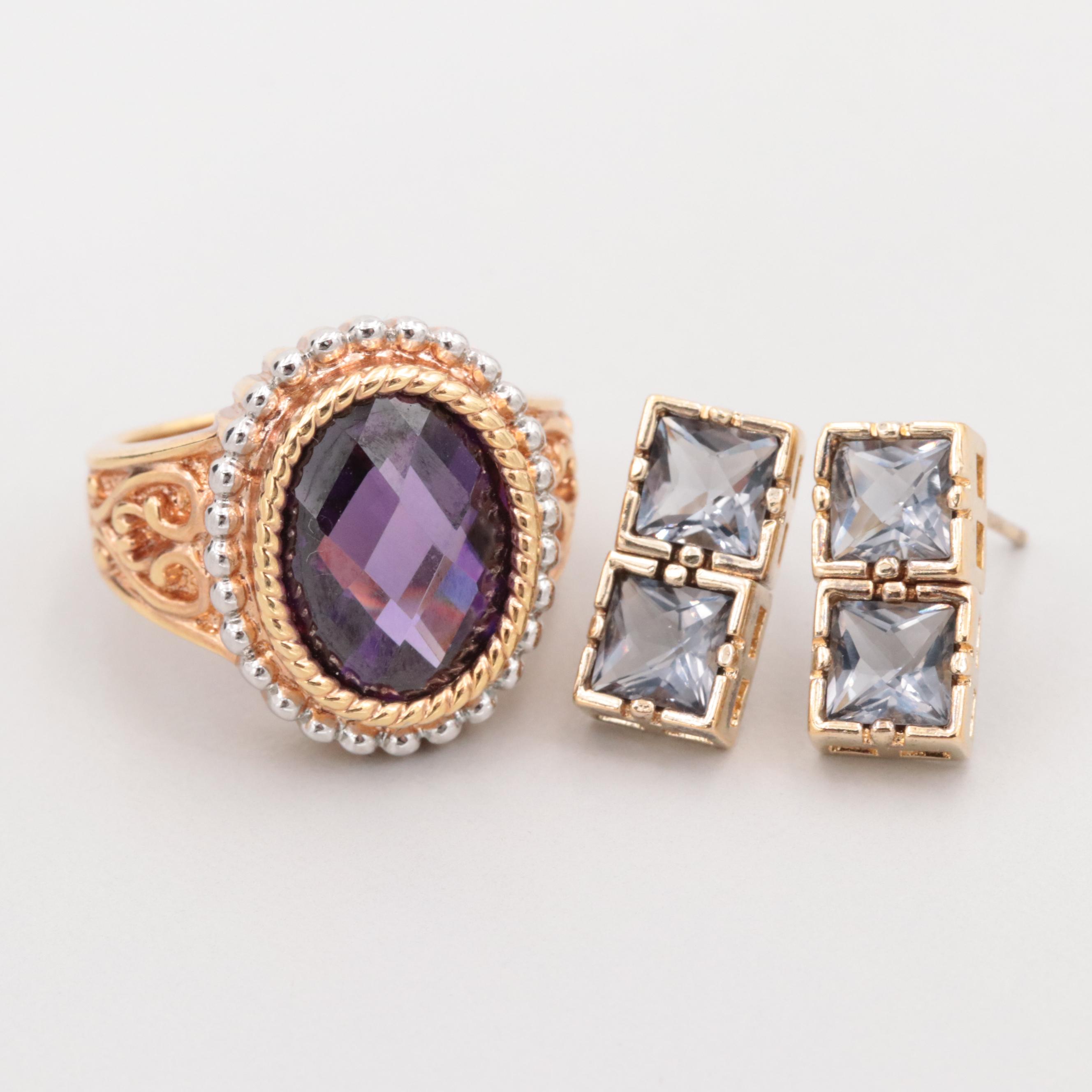 Gold Wash on Sterling Cubic Zirconia and Glass Jewelry