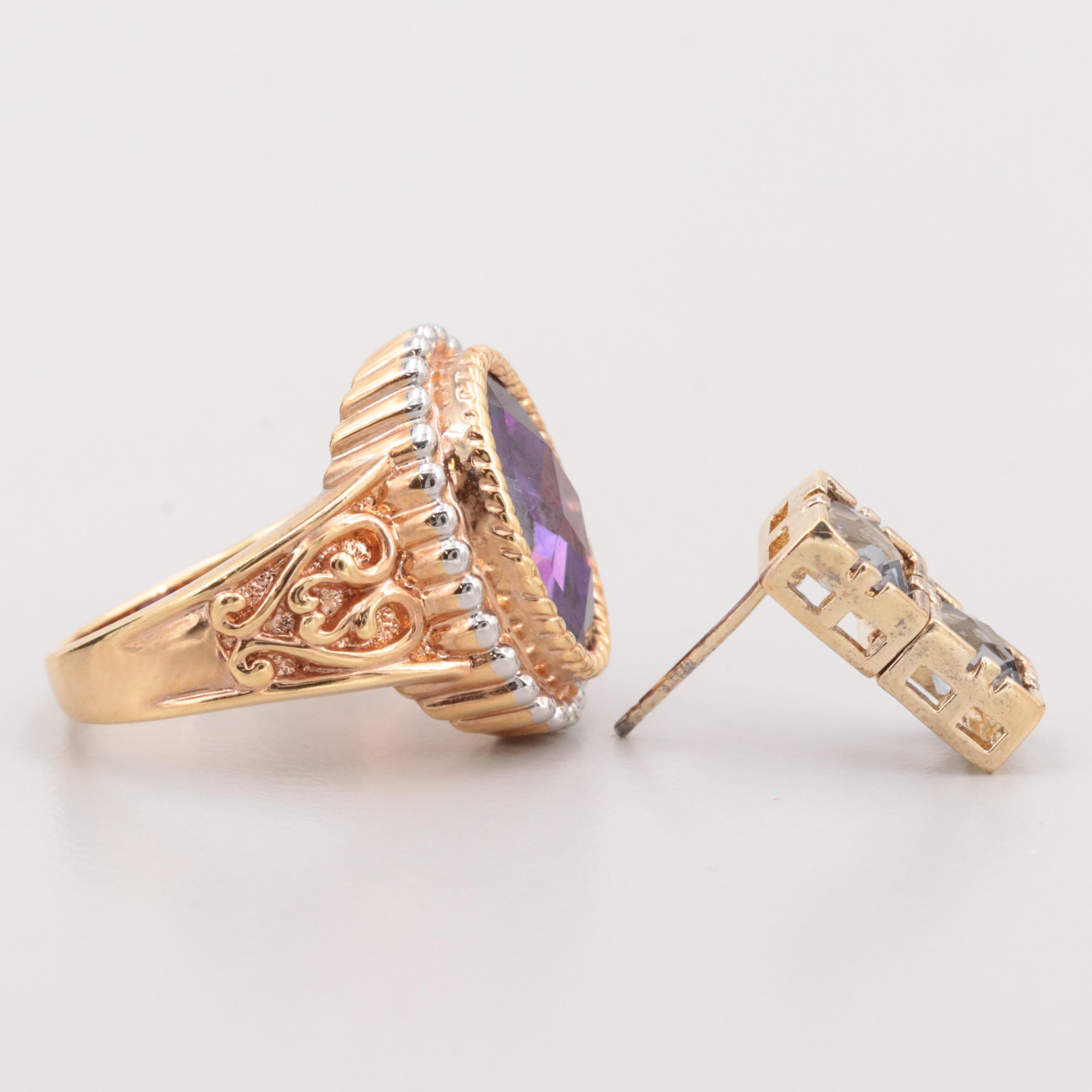 Gold Wash on Sterling Cubic Zirconia and Glass Jewelry