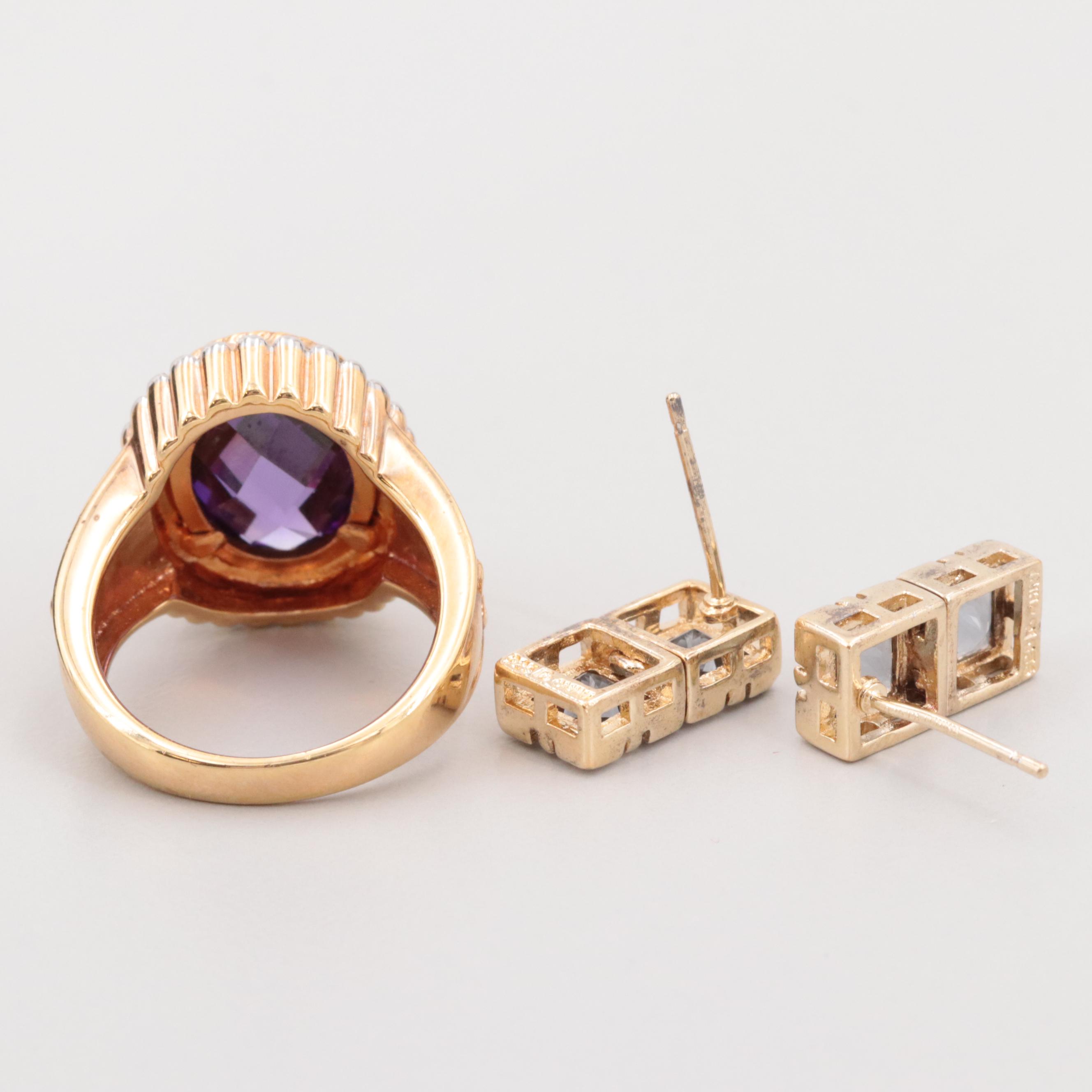 Gold Wash on Sterling Cubic Zirconia and Glass Jewelry
