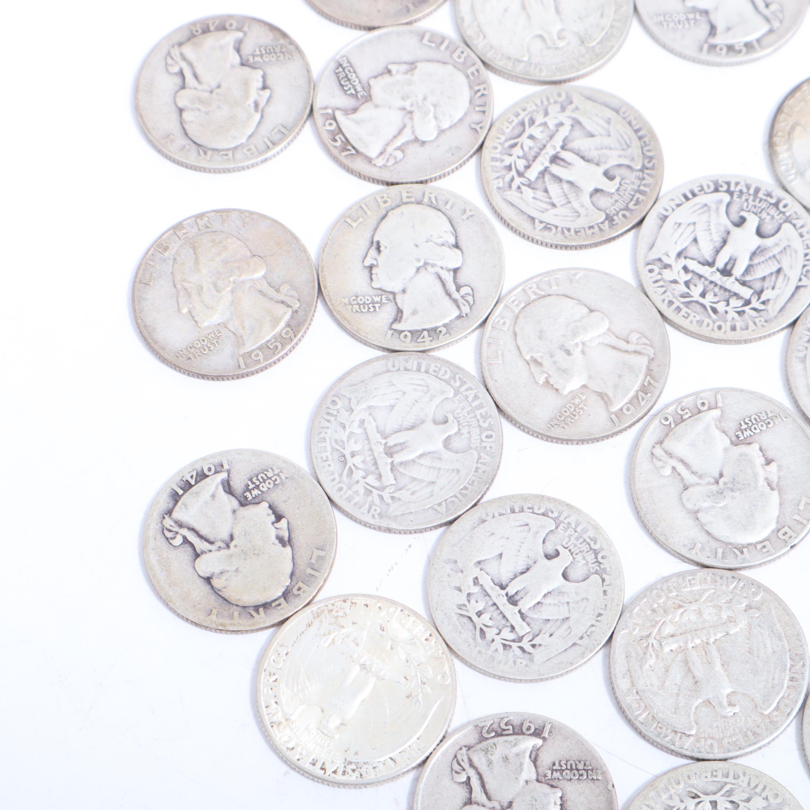 Fifty-Five Washington Silver Quarters