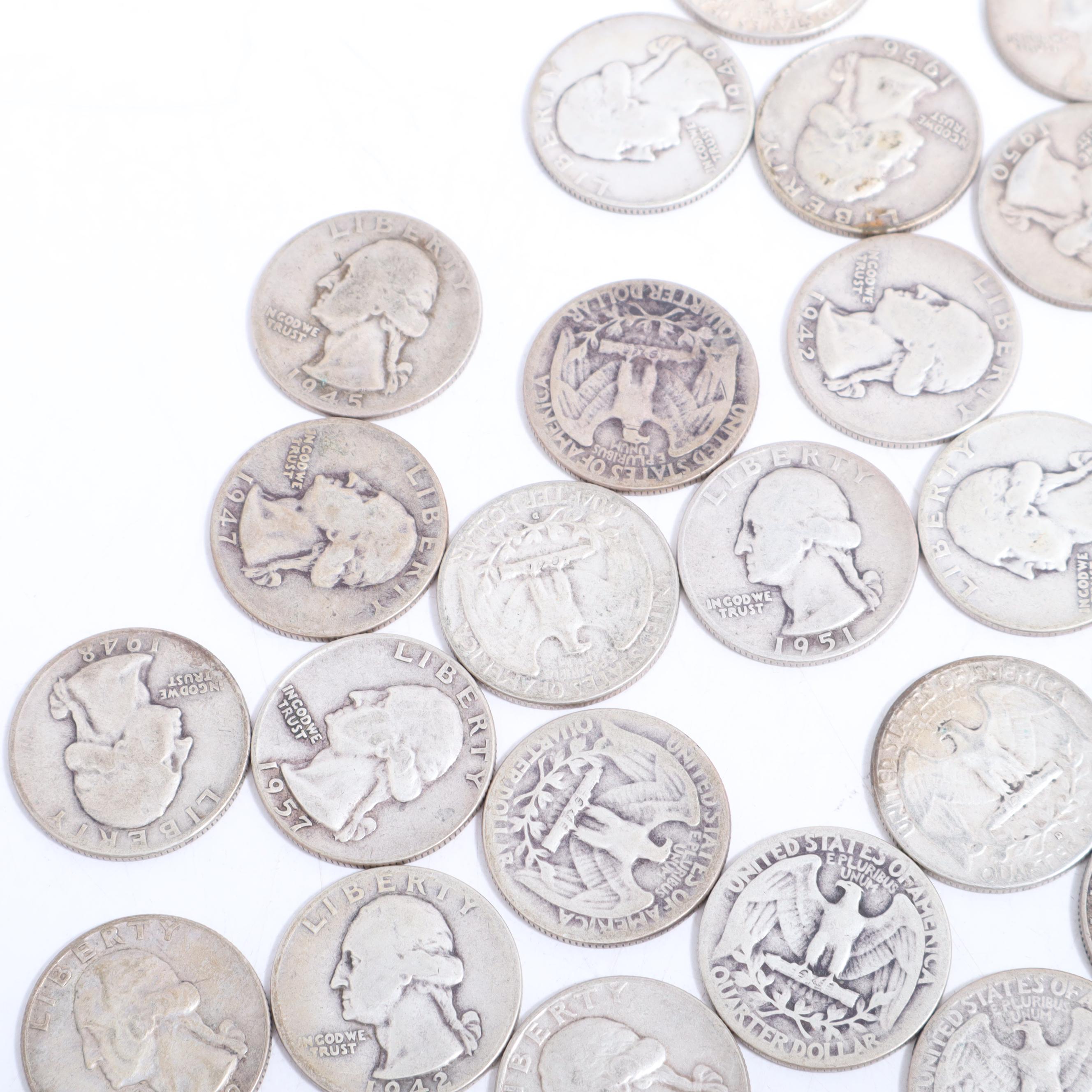 Fifty-Five Washington Silver Quarters