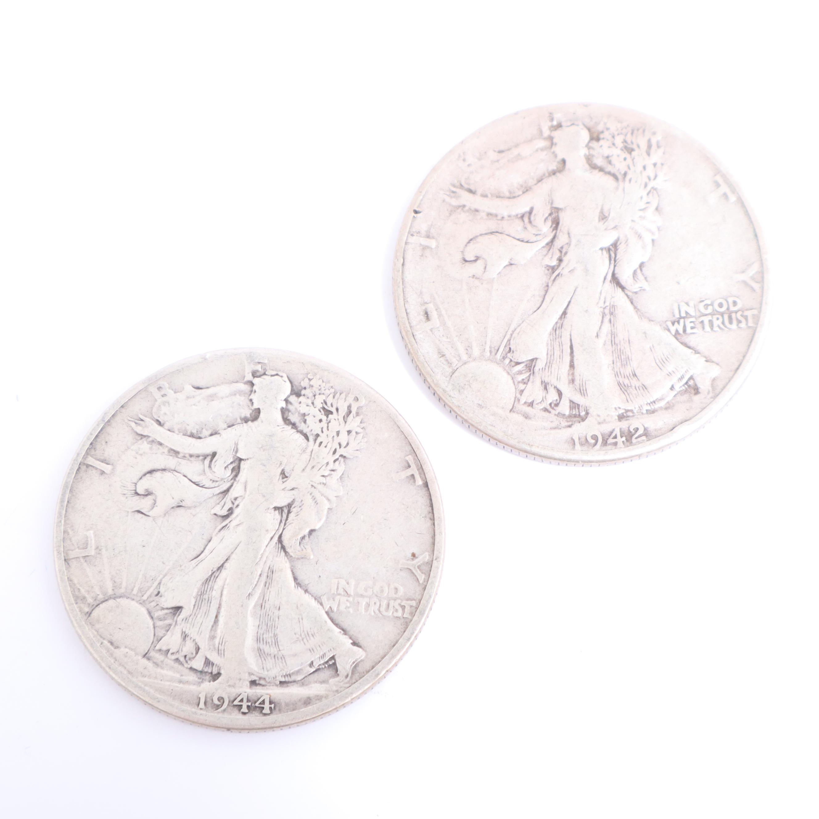 1942 and 1944-D Walking Liberty Silver Half Dollars