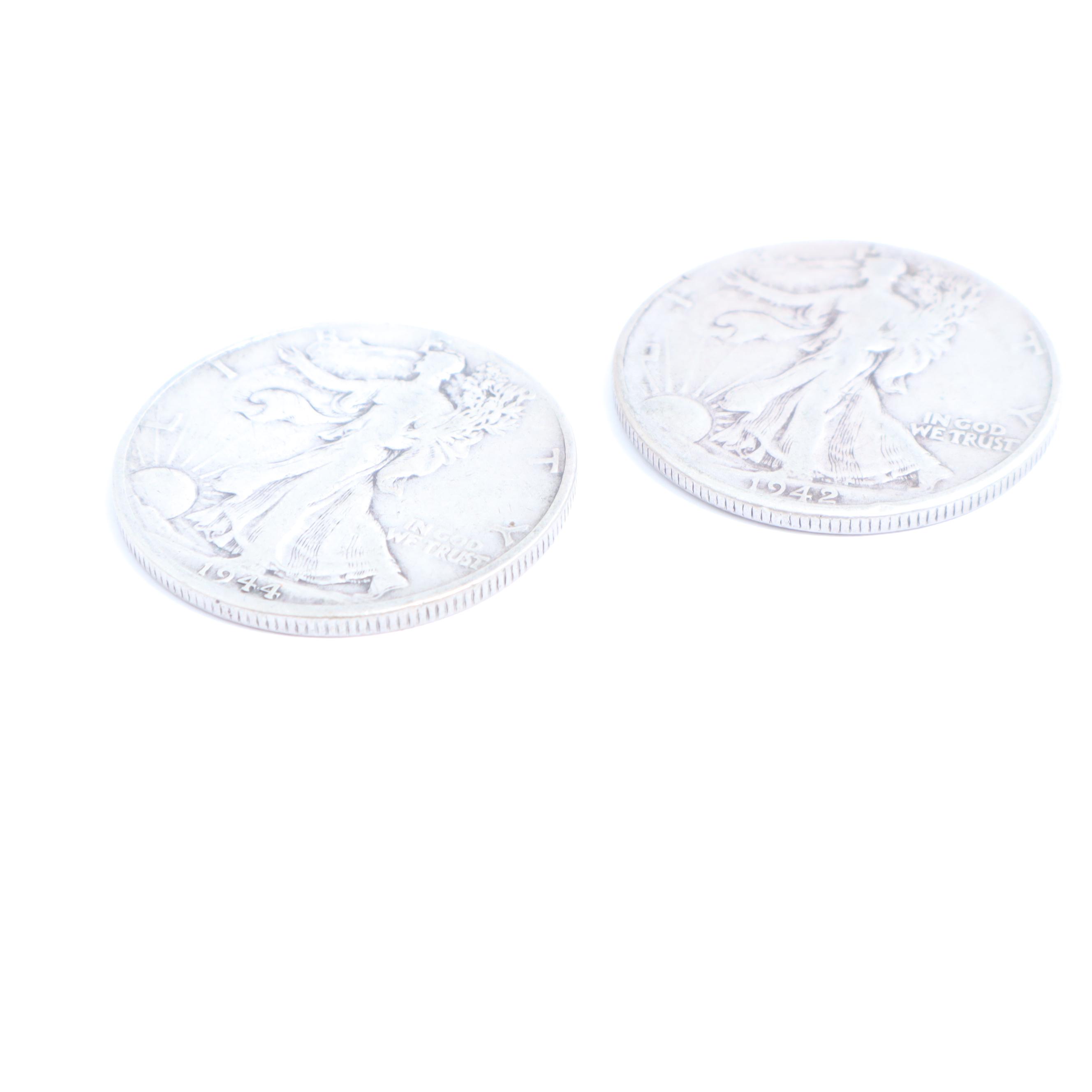 1942 and 1944-D Walking Liberty Silver Half Dollars