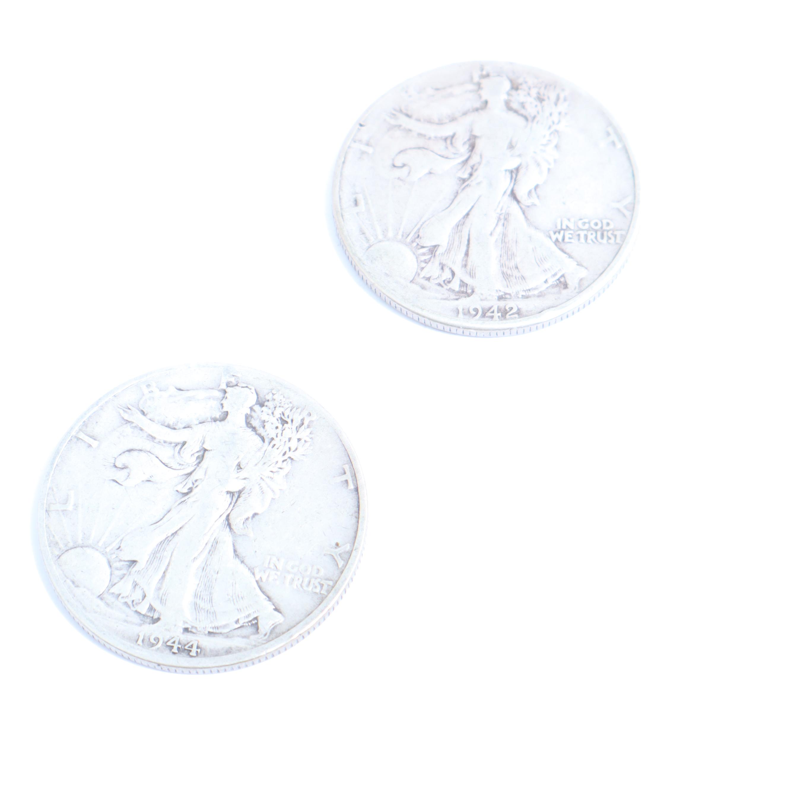 1942 and 1944-D Walking Liberty Silver Half Dollars