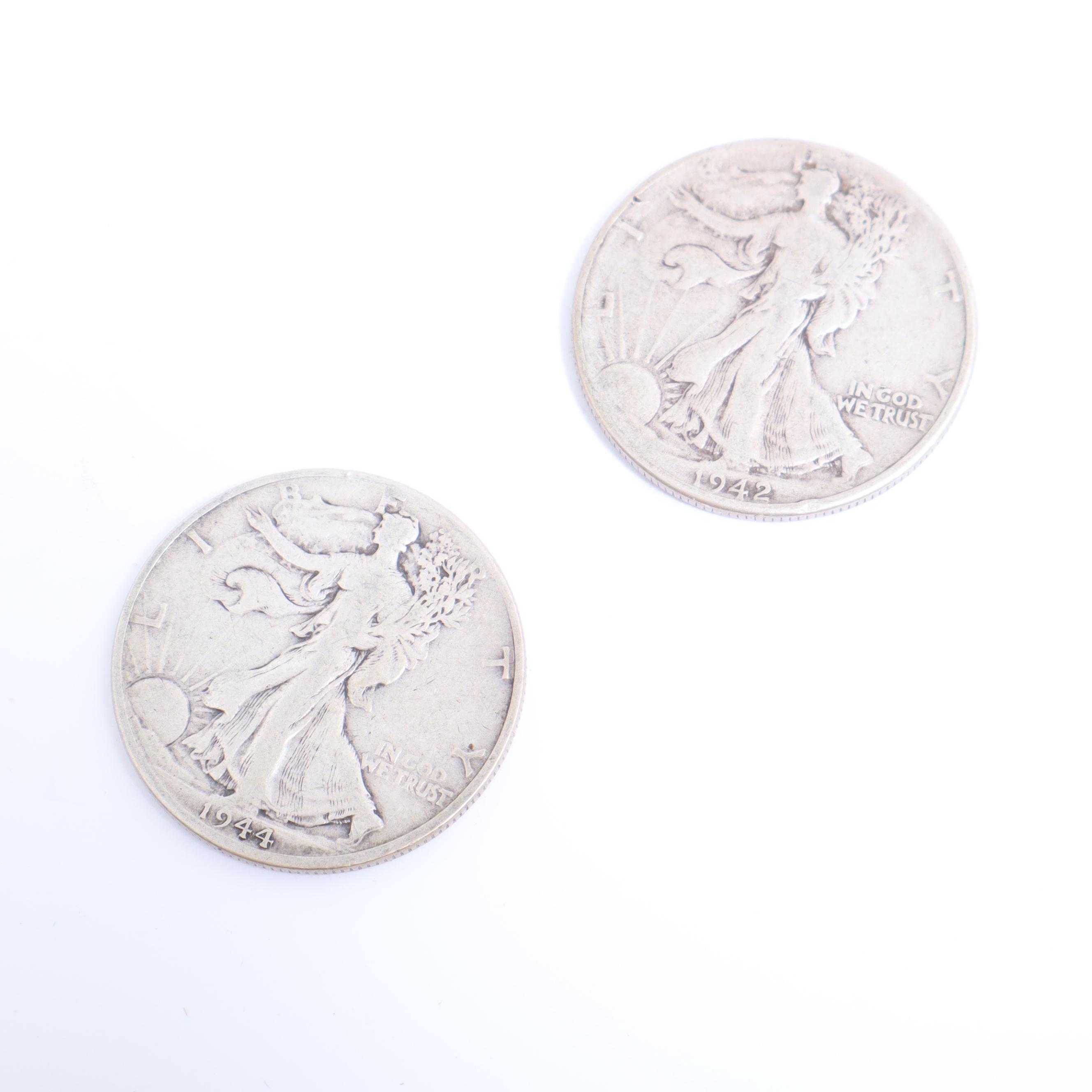 1942 and 1944-D Walking Liberty Silver Half Dollars
