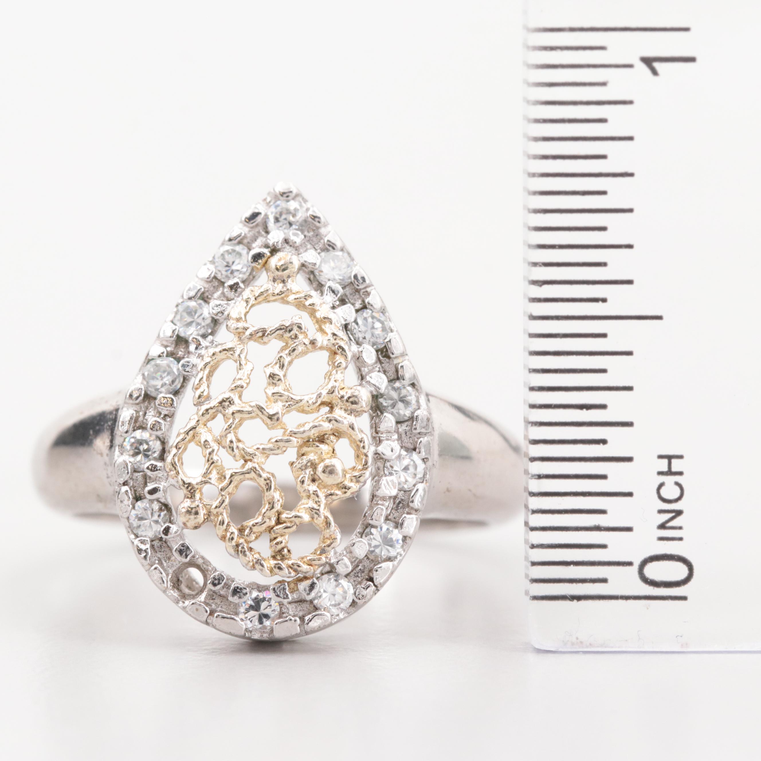 Sterling Silver Cubic Zirconia Ring and Heart Pendant with Gold Wash