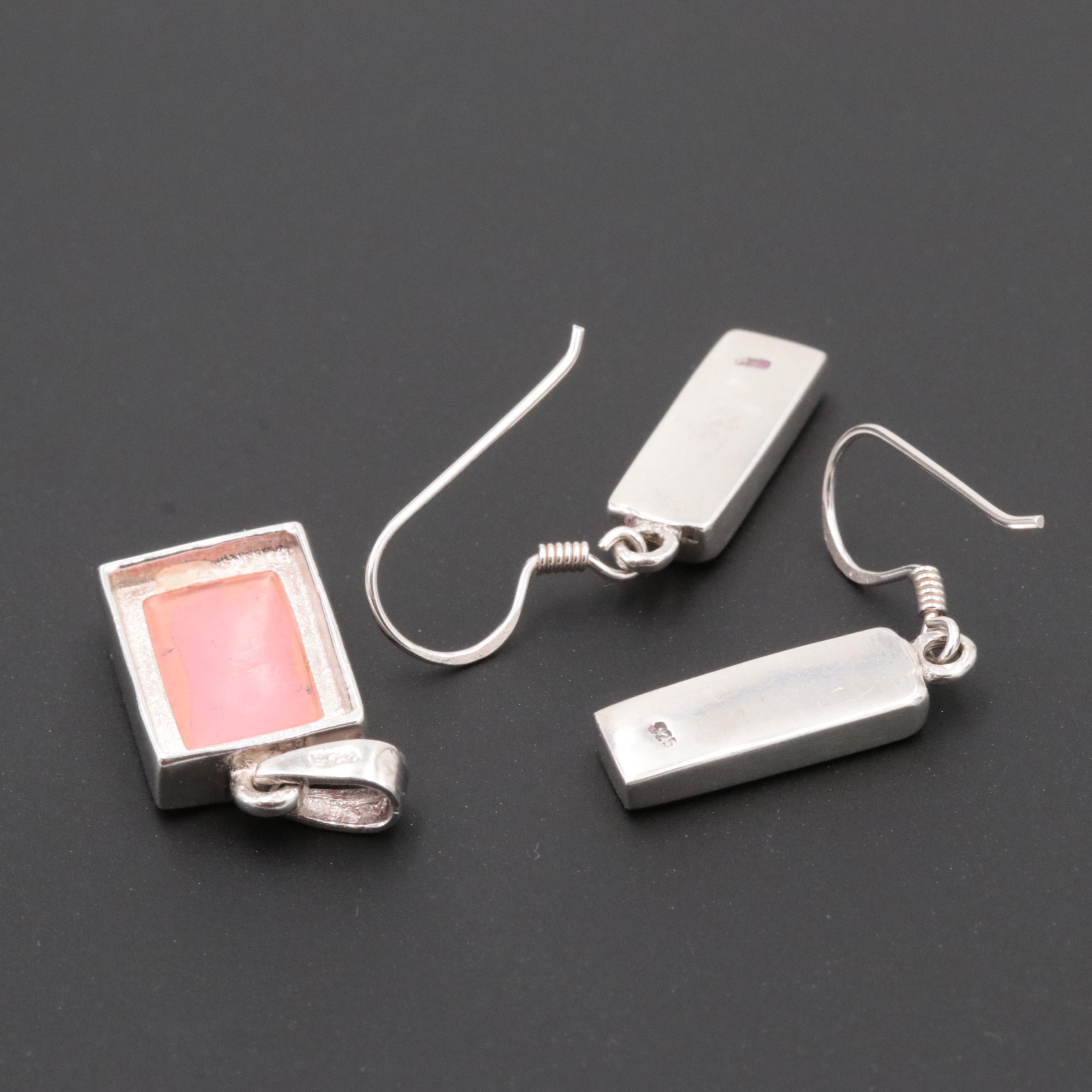 Sterling Silver Mother of Pearl Pendant and Dangle Earring Set