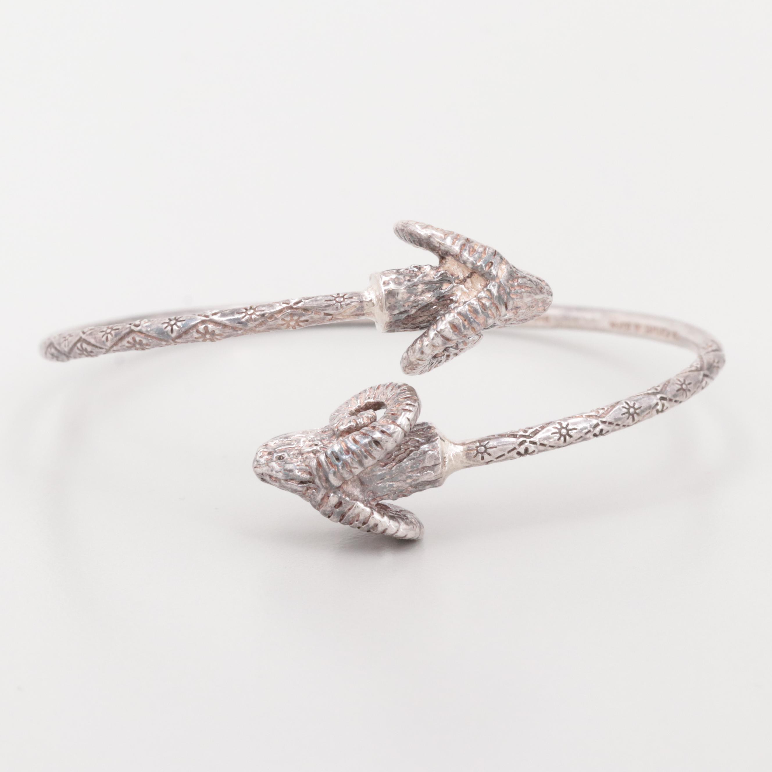 Sterling Silver Rams Head Bypass Bracelet