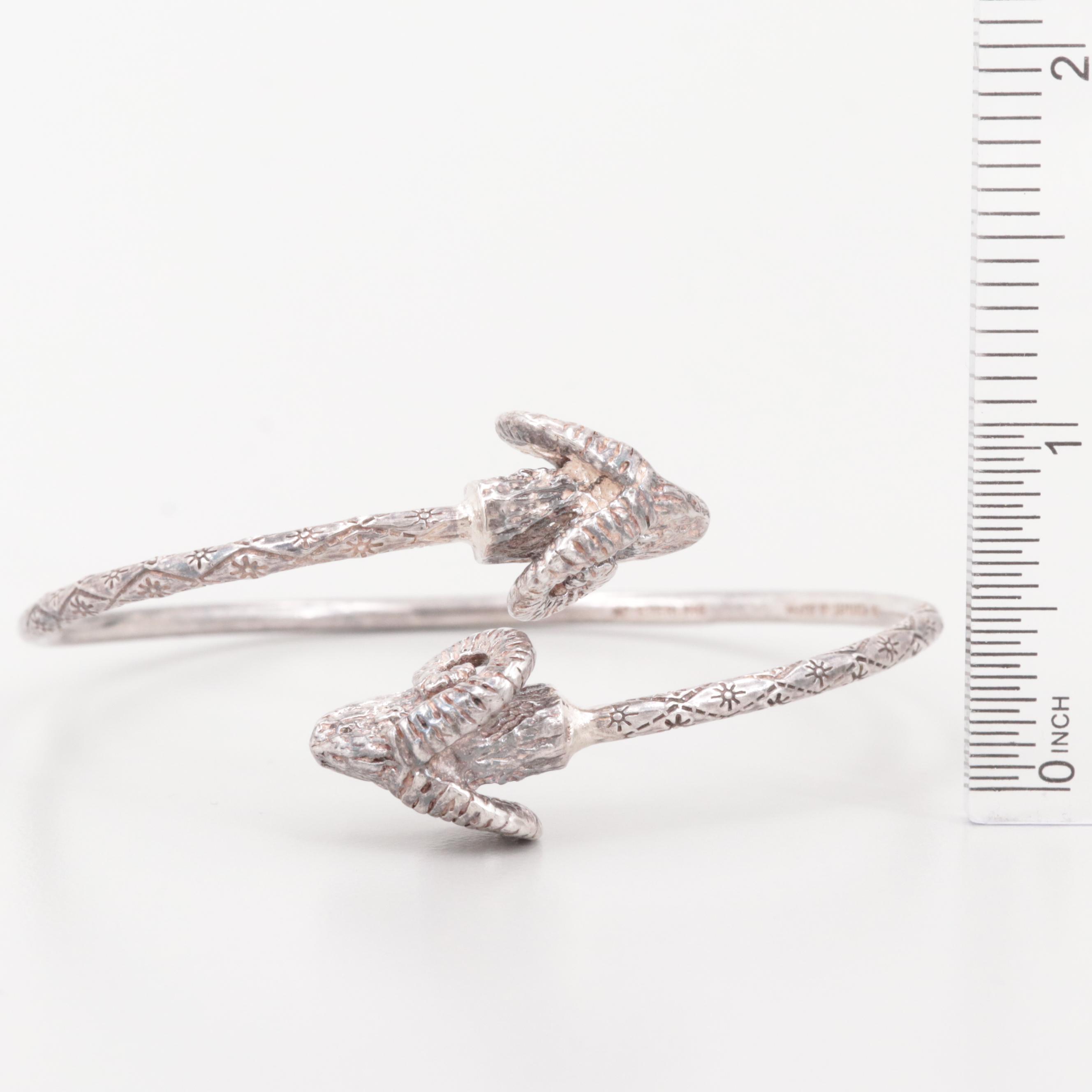 Sterling Silver Rams Head Bypass Bracelet