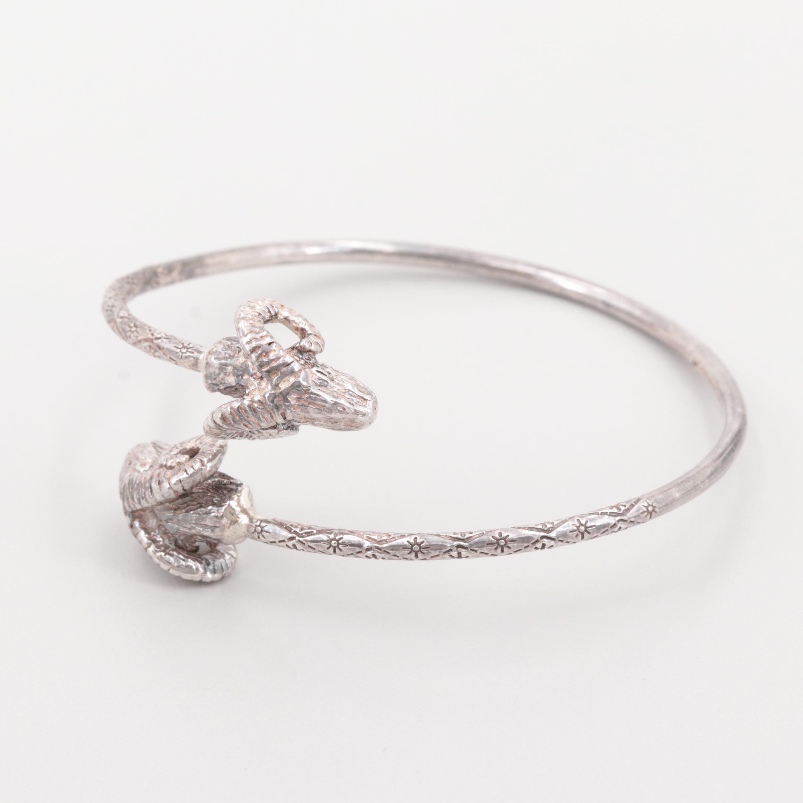 Sterling Silver Rams Head Bypass Bracelet