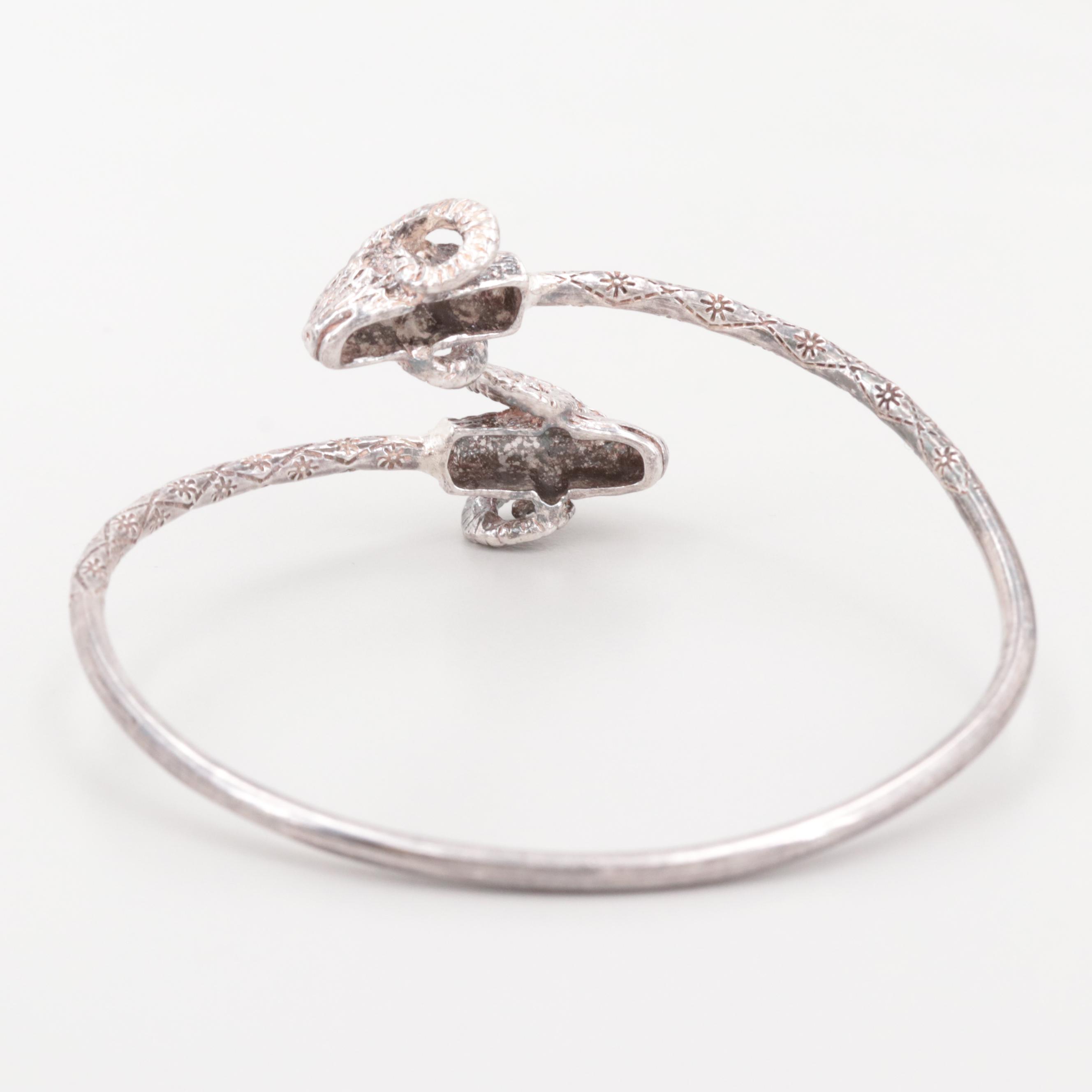Sterling Silver Rams Head Bypass Bracelet