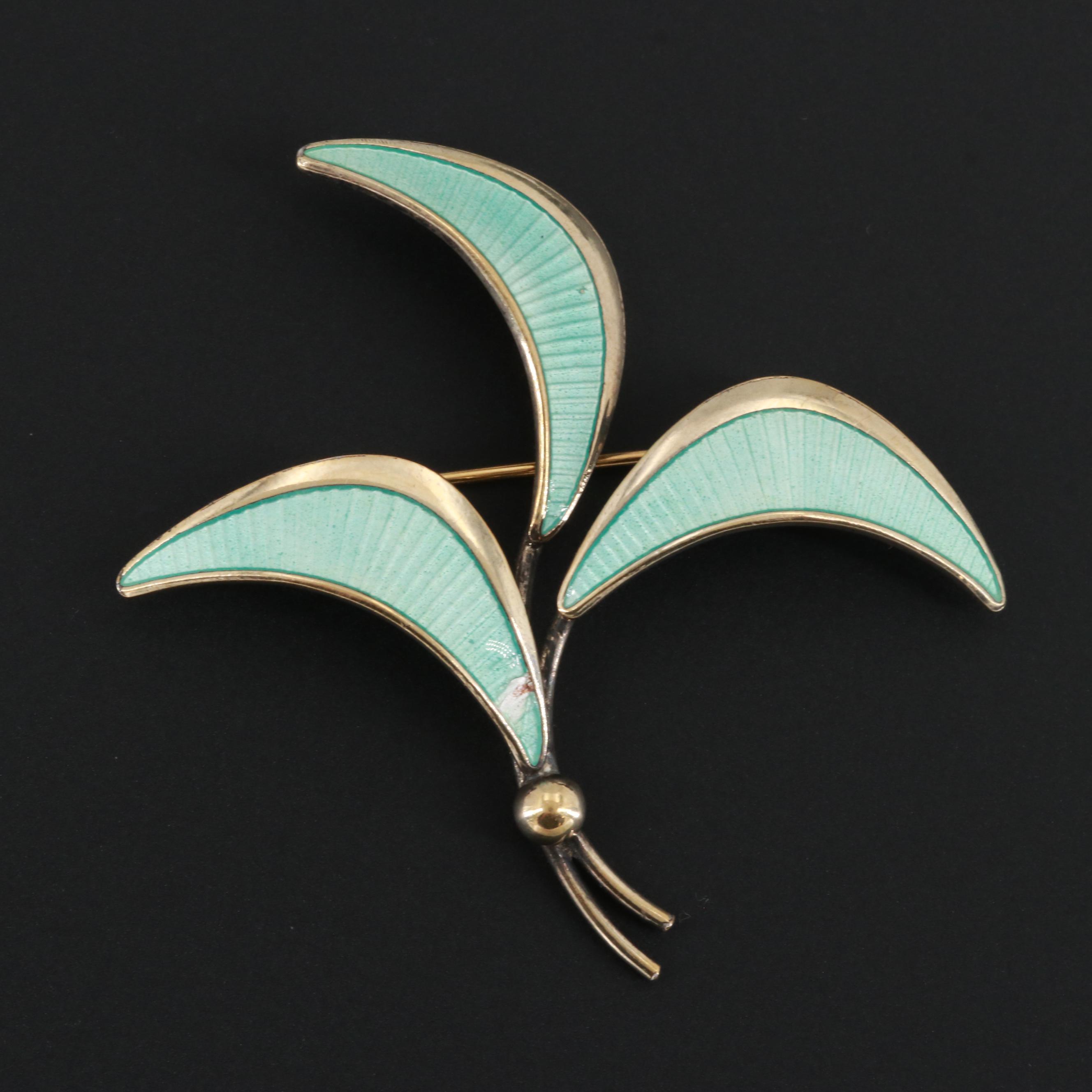 Vintage Danish Jemax Gold Wash on Sterling Silver Guilloché Enamel Brooch