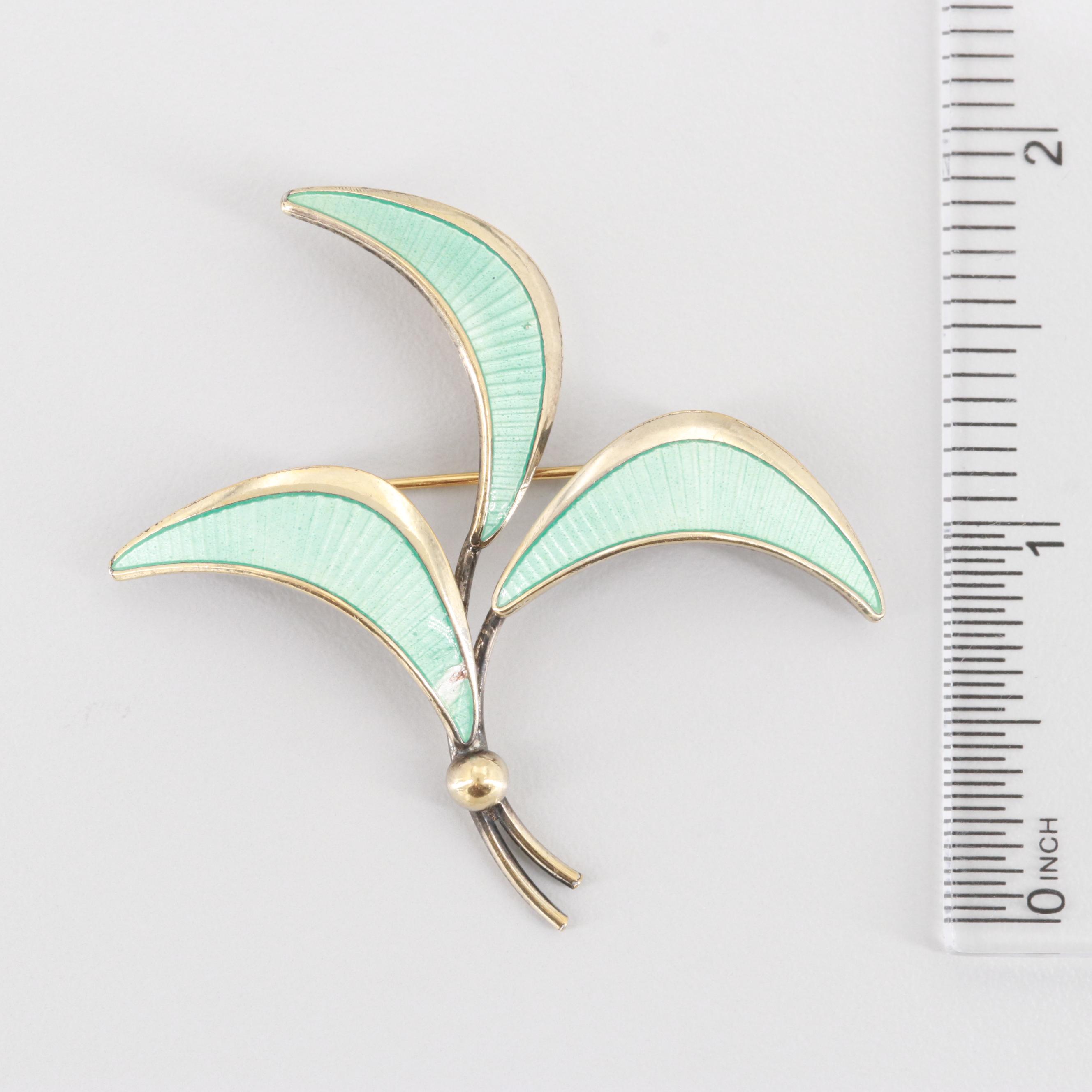 Vintage Danish Jemax Gold Wash on Sterling Silver Guilloché Enamel Brooch