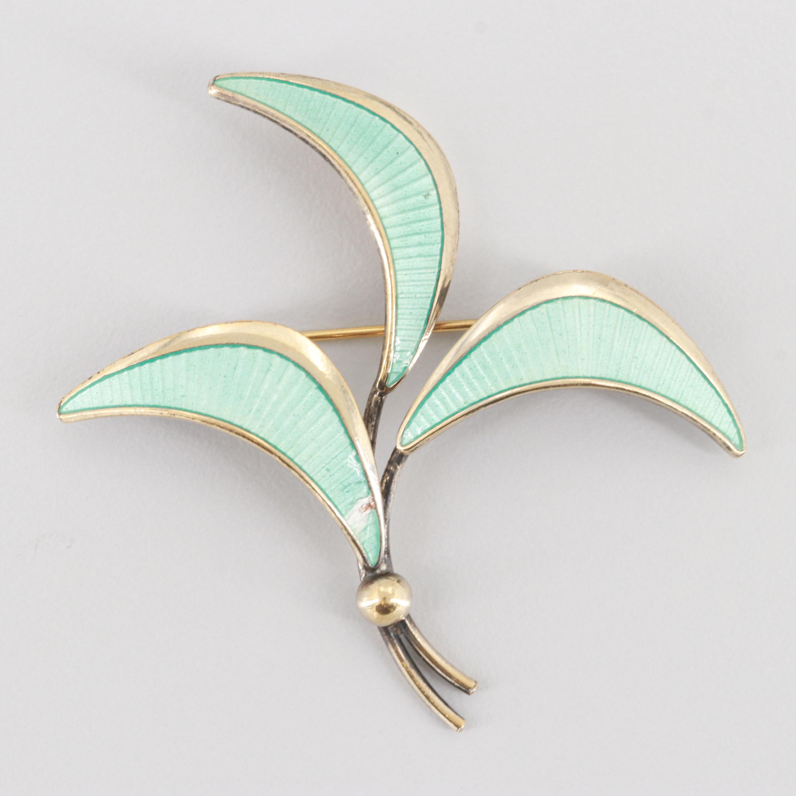 Vintage Danish Jemax Gold Wash on Sterling Silver Guilloché Enamel Brooch
