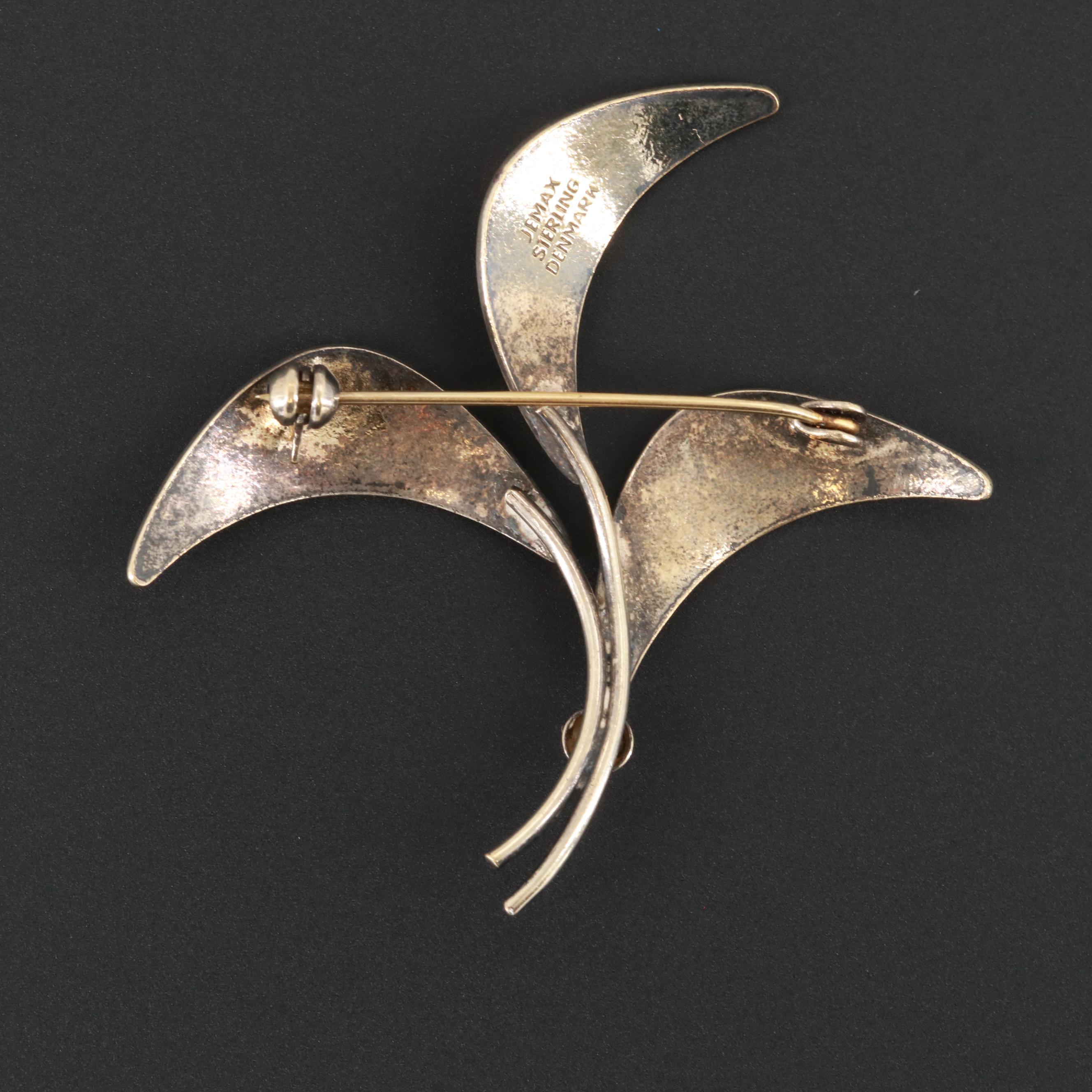 Vintage Danish Jemax Gold Wash on Sterling Silver Guilloché Enamel Brooch