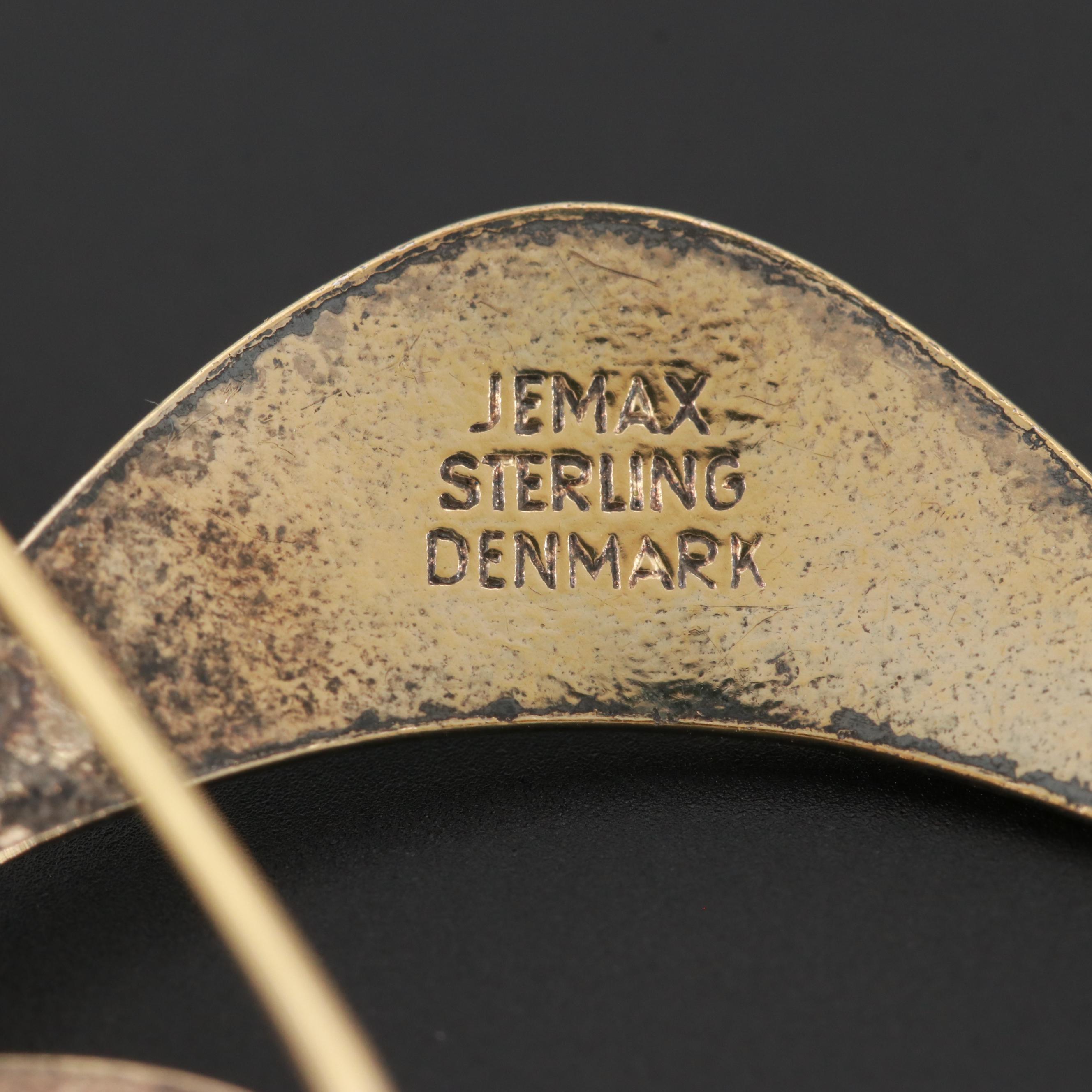 Vintage Danish Jemax Gold Wash on Sterling Silver Guilloché Enamel Brooch