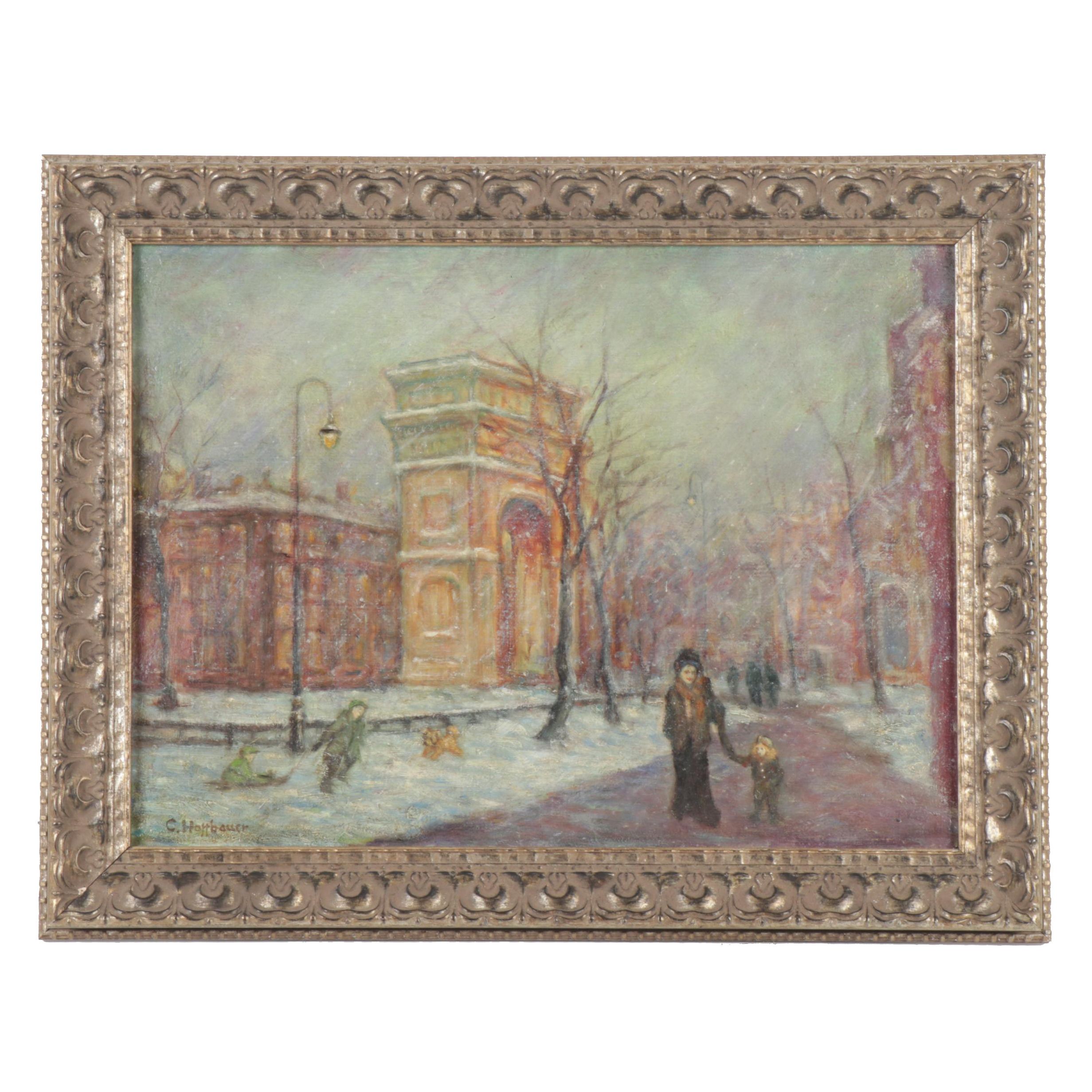 Charles Hoffbauer Parisian Cityscape Oil Painting