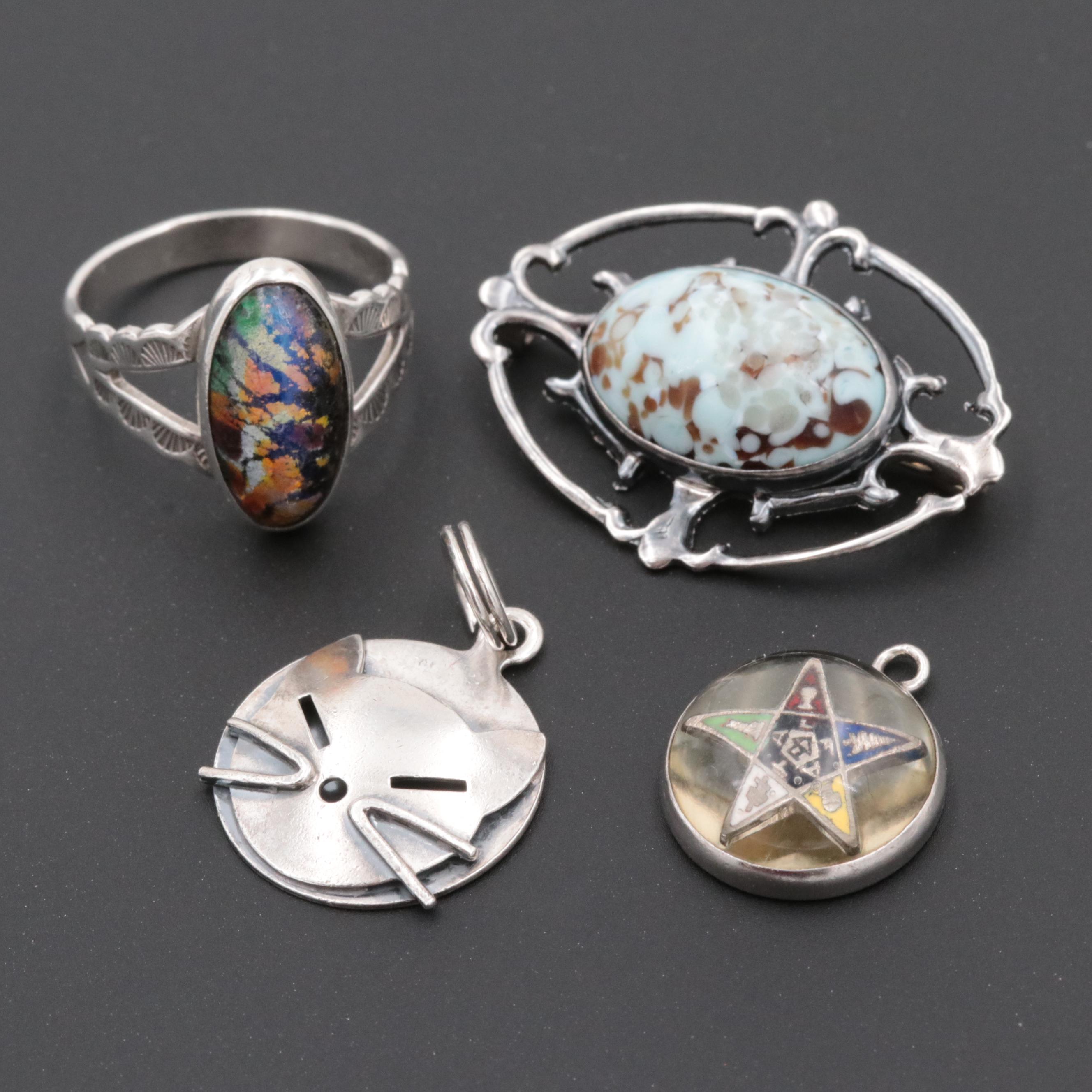 Sterling Silver Assorted Gemstone Jewelry Featuring Masonic Eastern Star Pendant