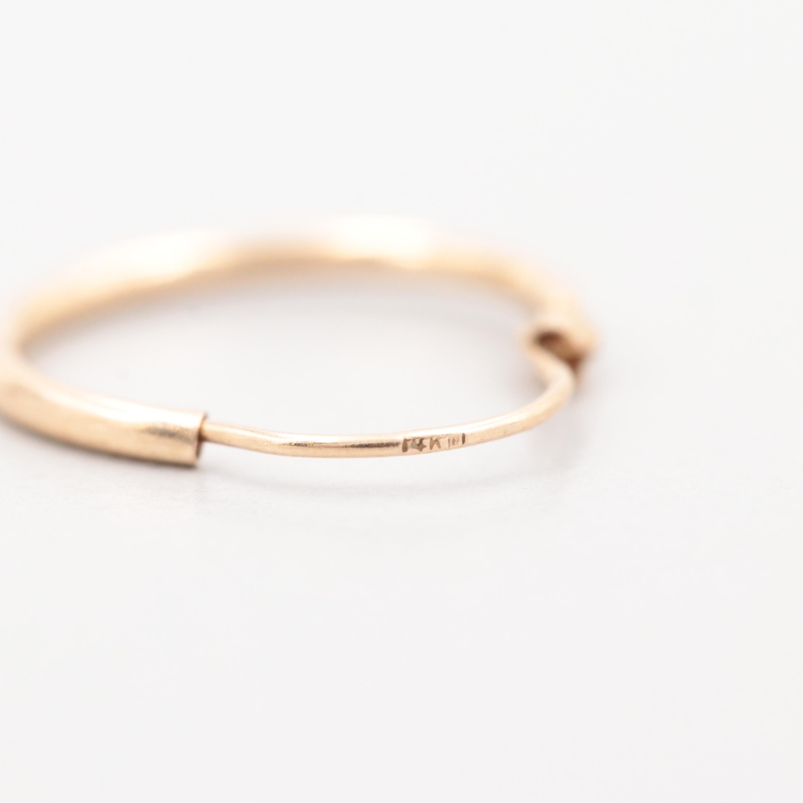 10K Yellow Gold Textured Ring and 14K Gold Hoop Earrings