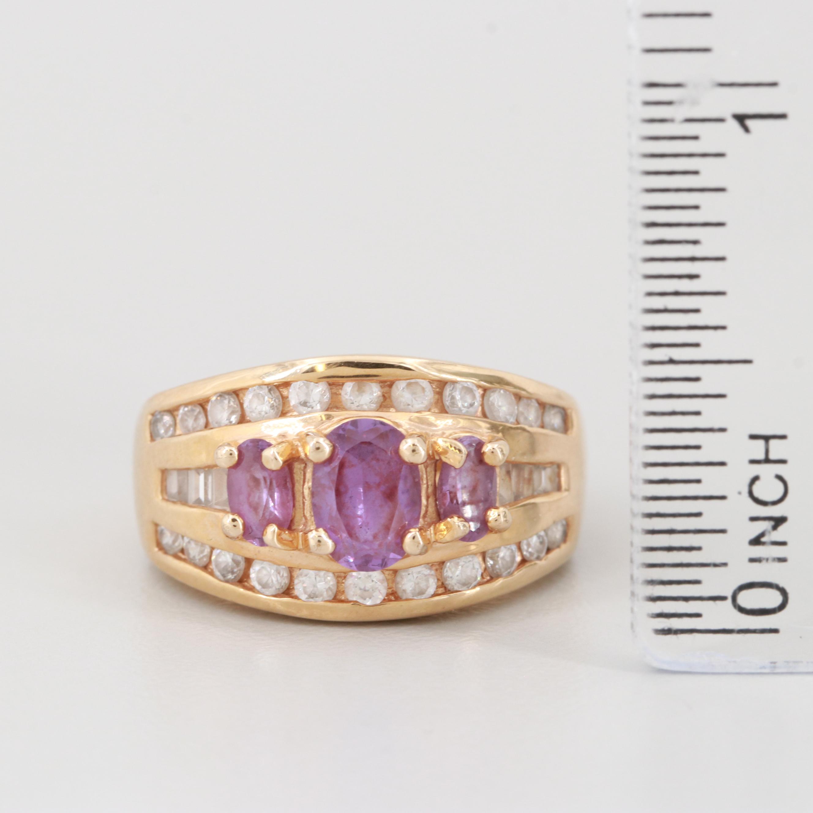 Sterling Silver Synthetic Color Change Sapphire and Cubic Zirconia Ring