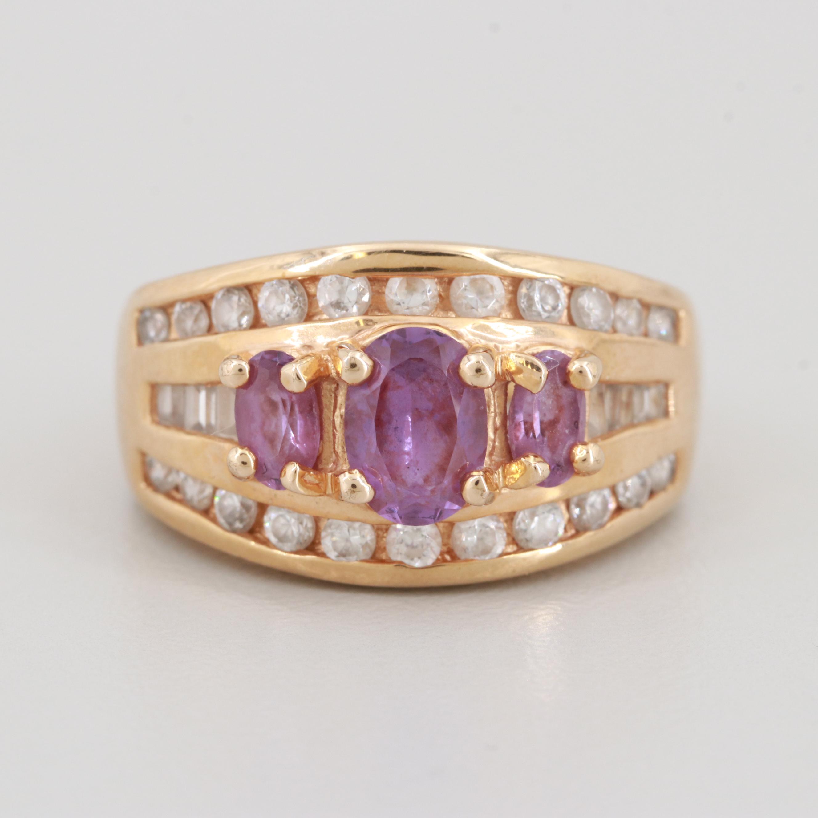 Sterling Silver Synthetic Color Change Sapphire and Cubic Zirconia Ring