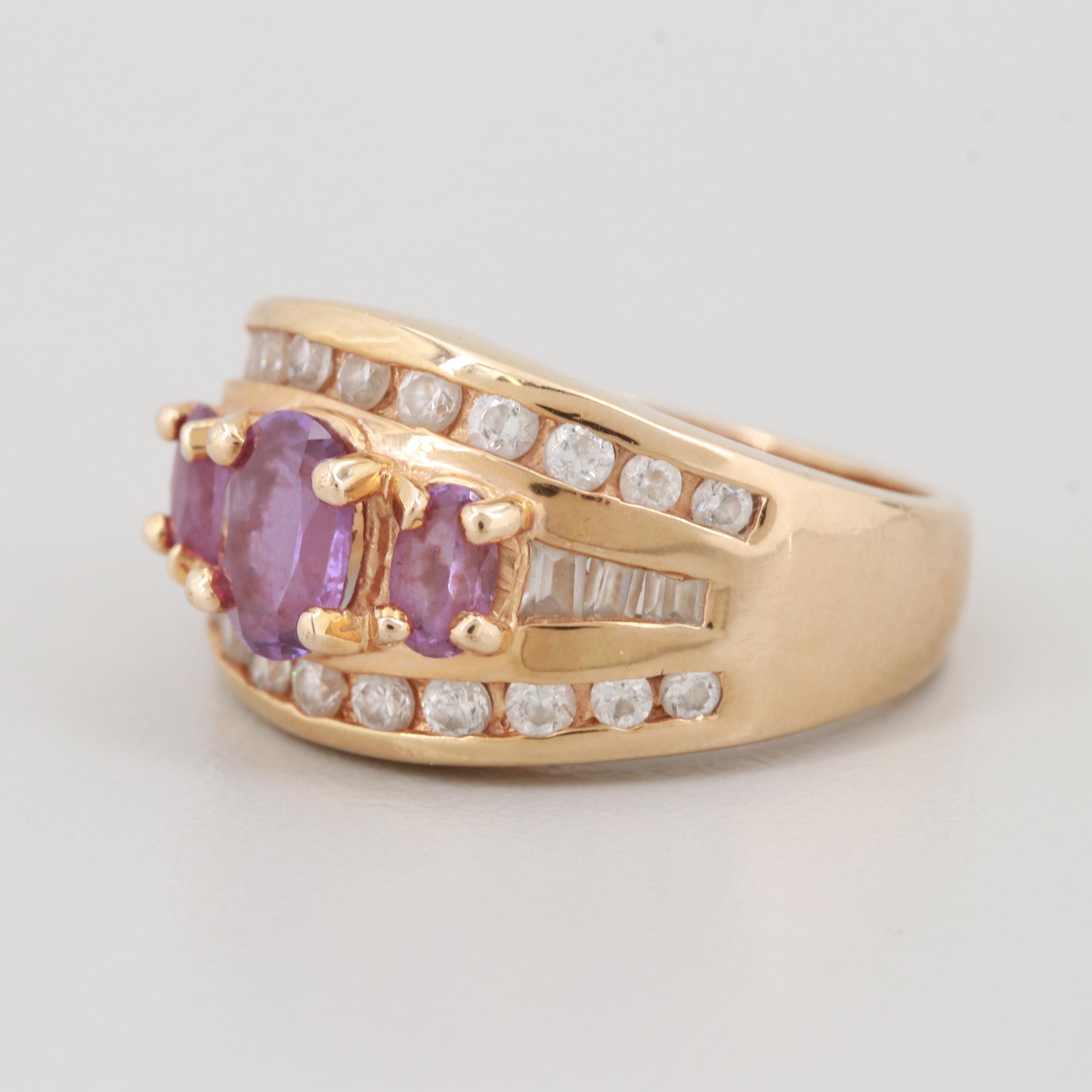Sterling Silver Synthetic Color Change Sapphire and Cubic Zirconia Ring
