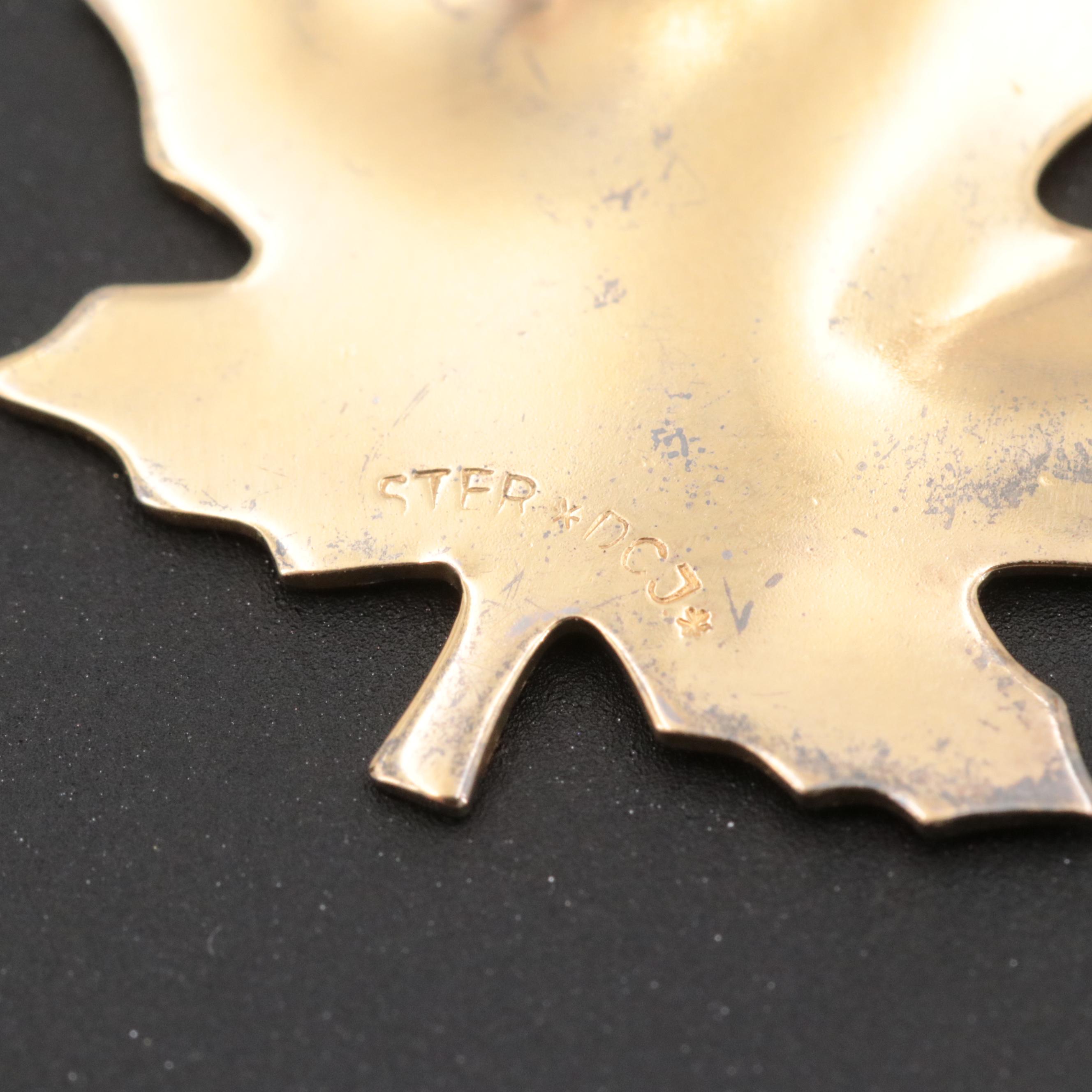 Gold Wash on Sterling Leaf Pendant with Sterling Ginko Converter Brooch