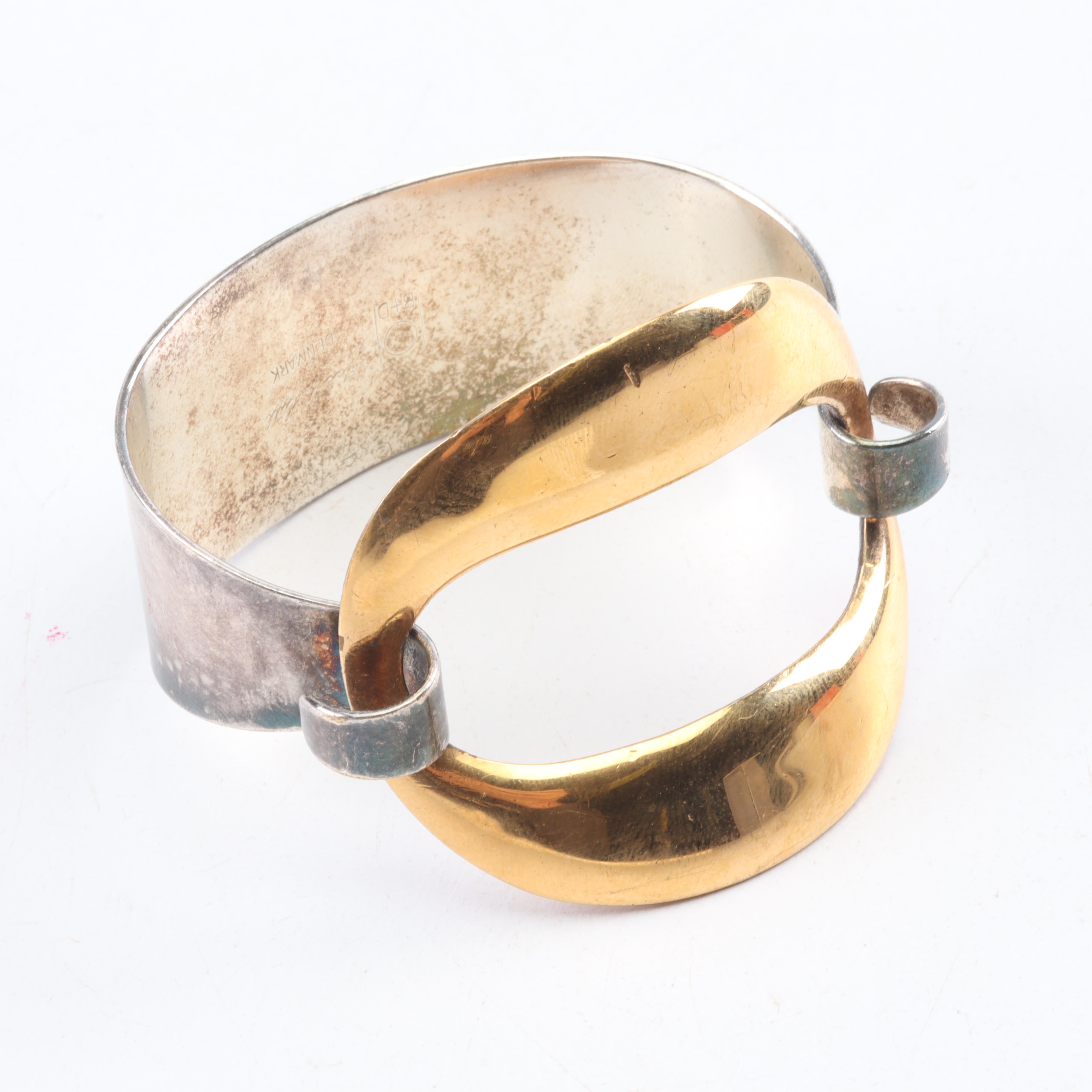 Jacob Hill Danish Modernist Jewelry with Sterling Silver, Gold Wash and Metal