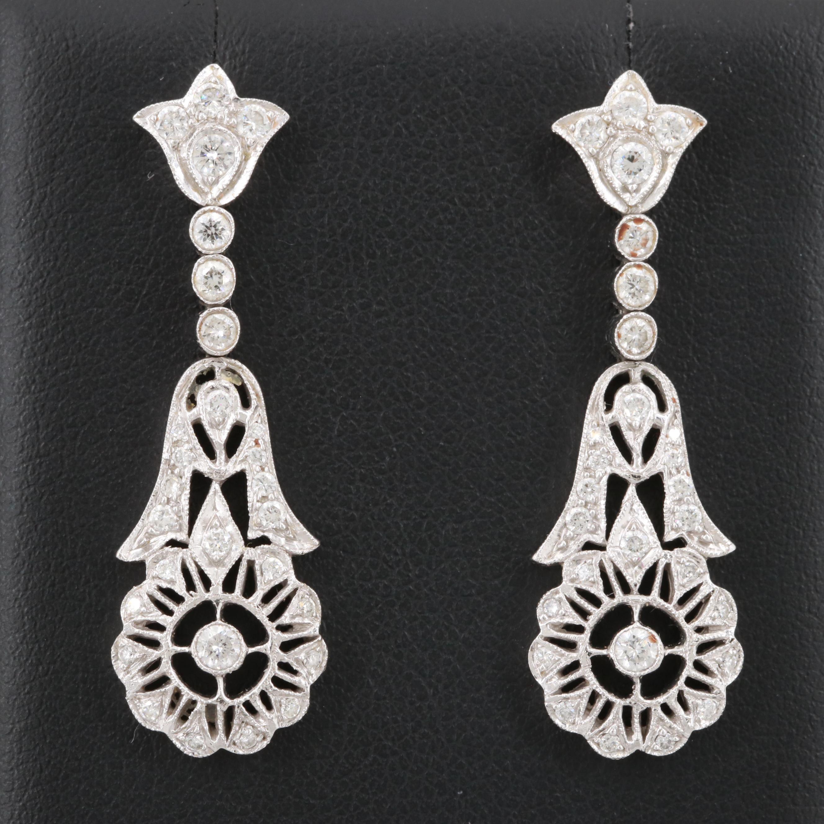 Edwardian Style 14K White Gold 1.10 CTW Diamond Earrings