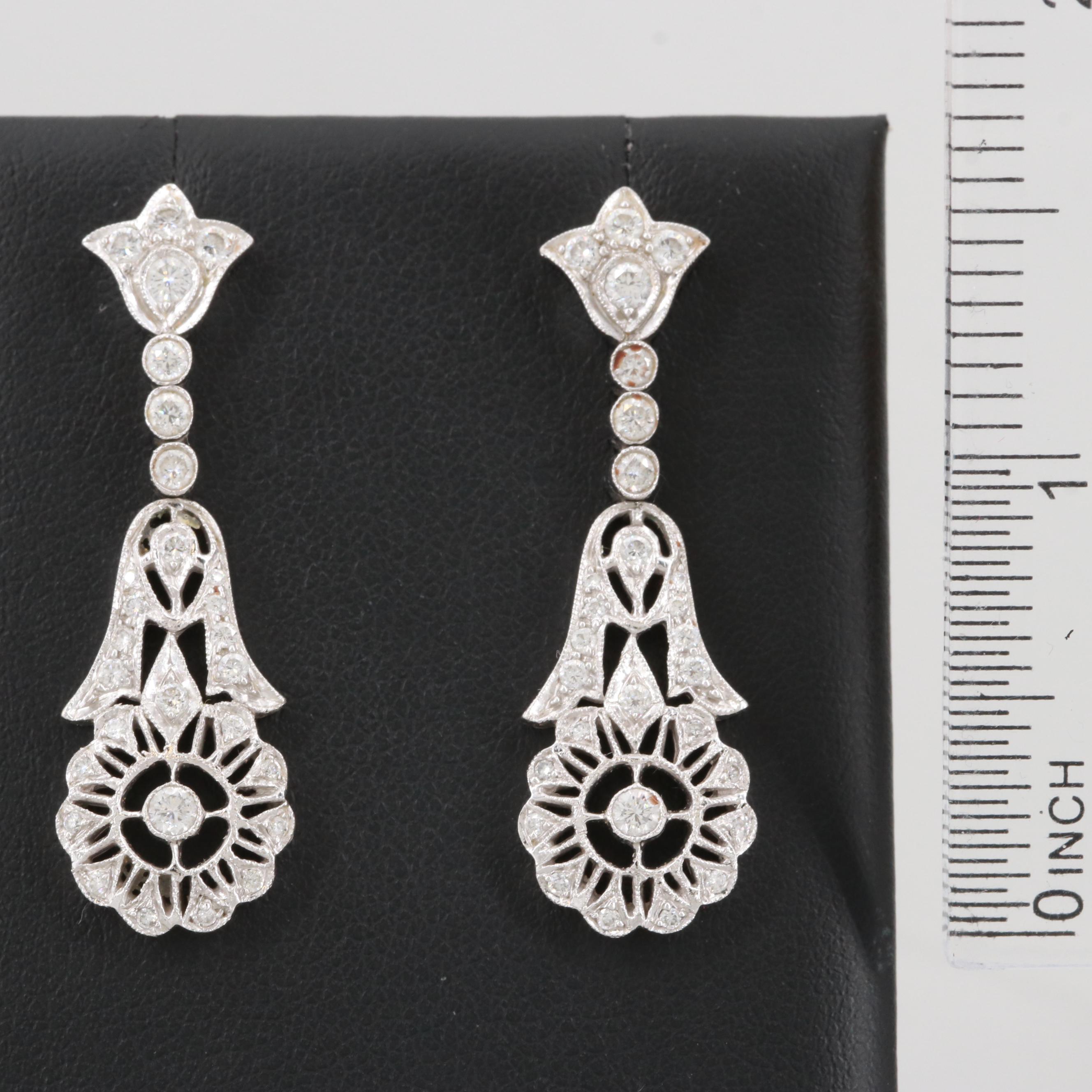 Edwardian Style 14K White Gold 1.10 CTW Diamond Earrings