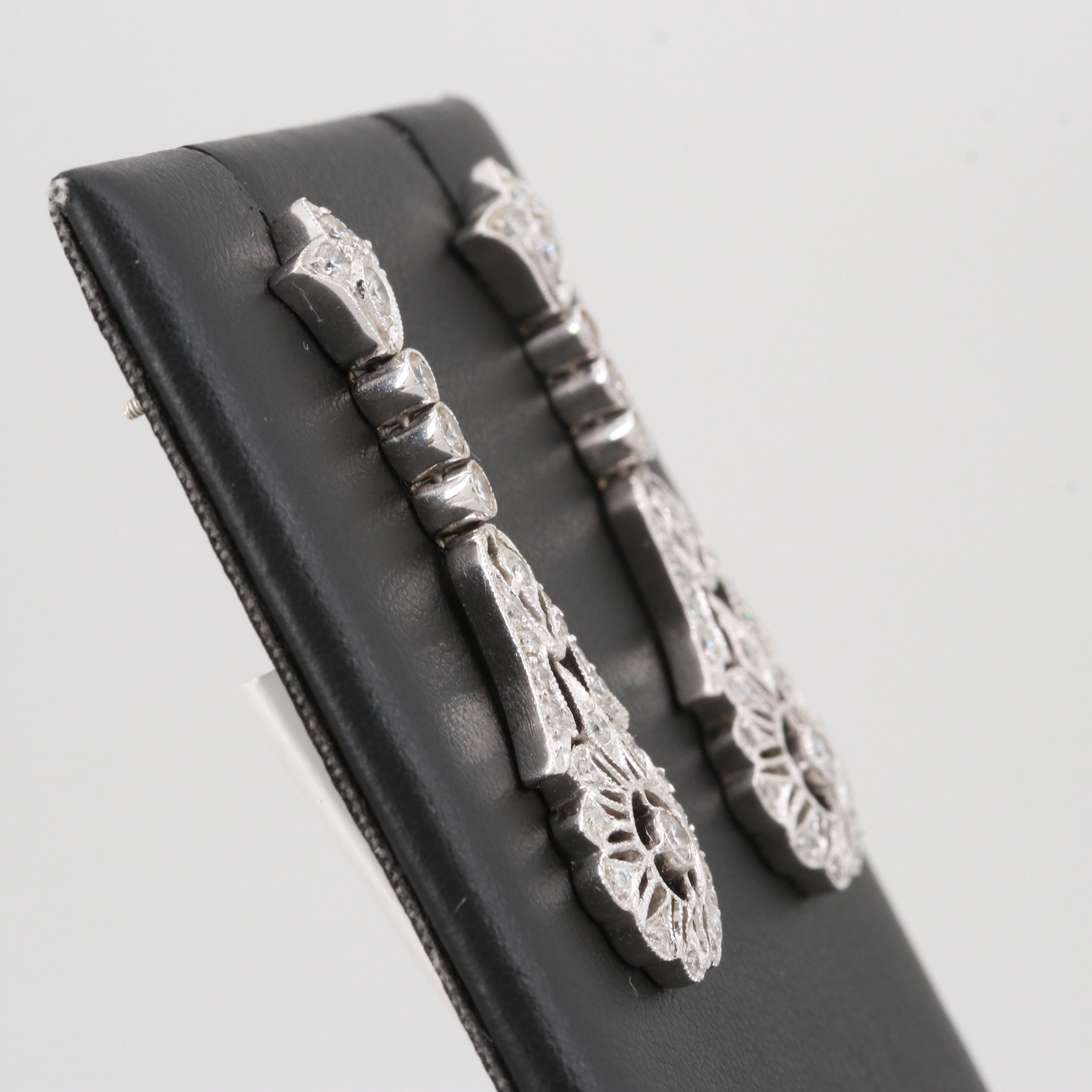 Edwardian Style 14K White Gold 1.10 CTW Diamond Earrings