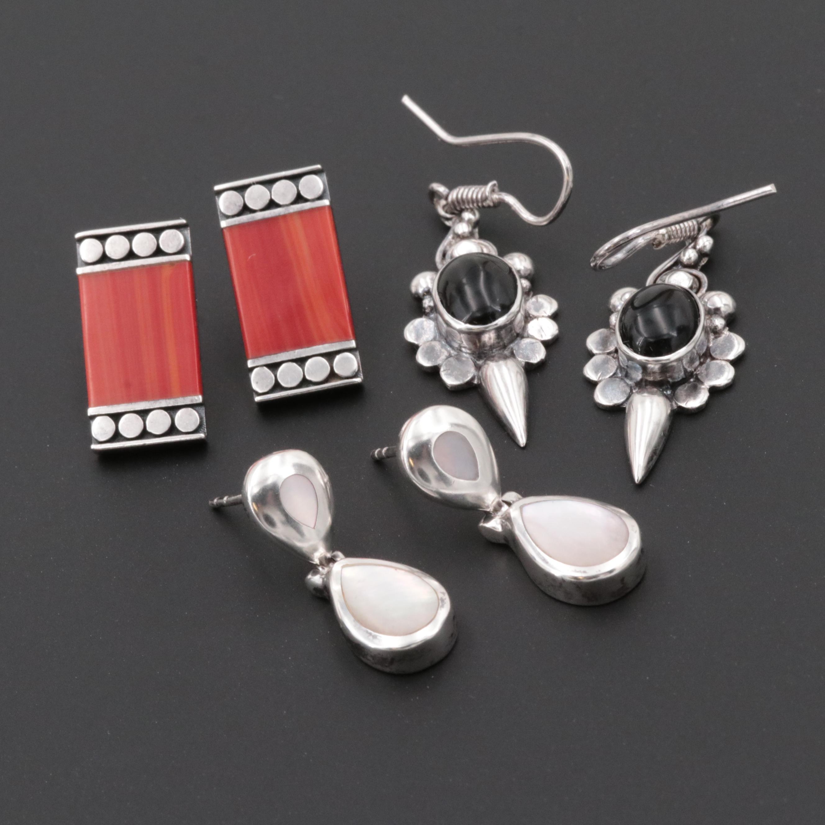Sterling Mother of Pearl, Black Onyx and Glass Drop and Dangle Earring Sets