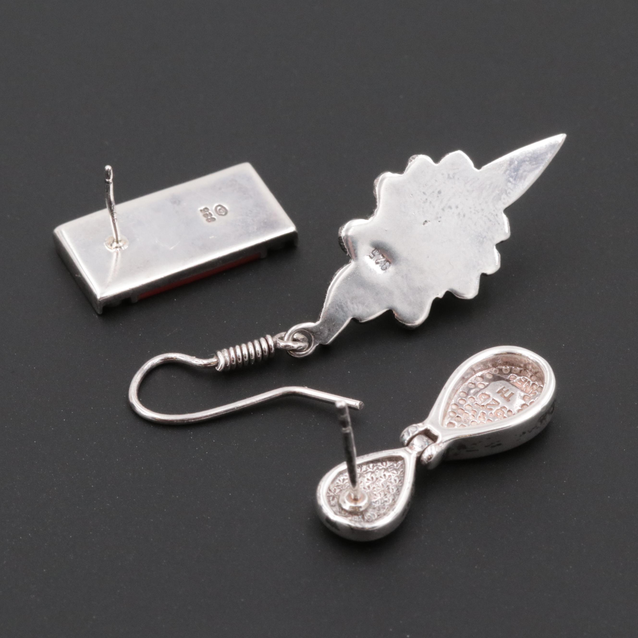 Sterling Mother of Pearl, Black Onyx and Glass Drop and Dangle Earring Sets