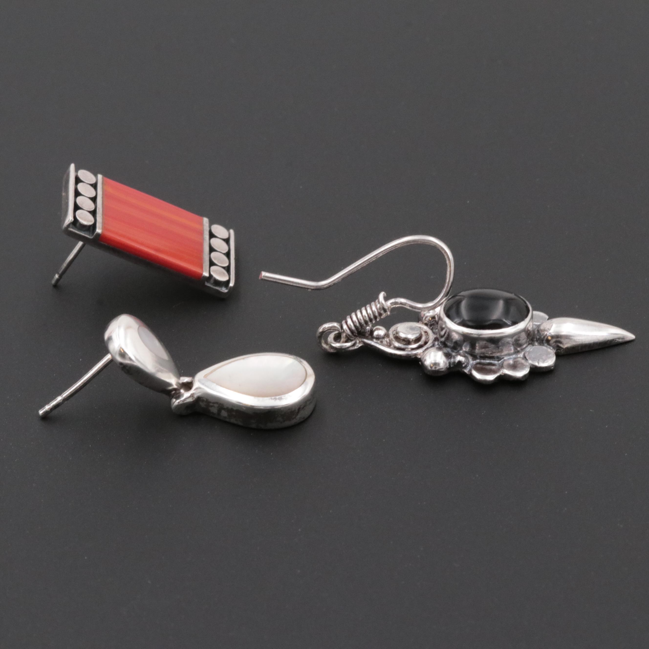 Sterling Mother of Pearl, Black Onyx and Glass Drop and Dangle Earring Sets