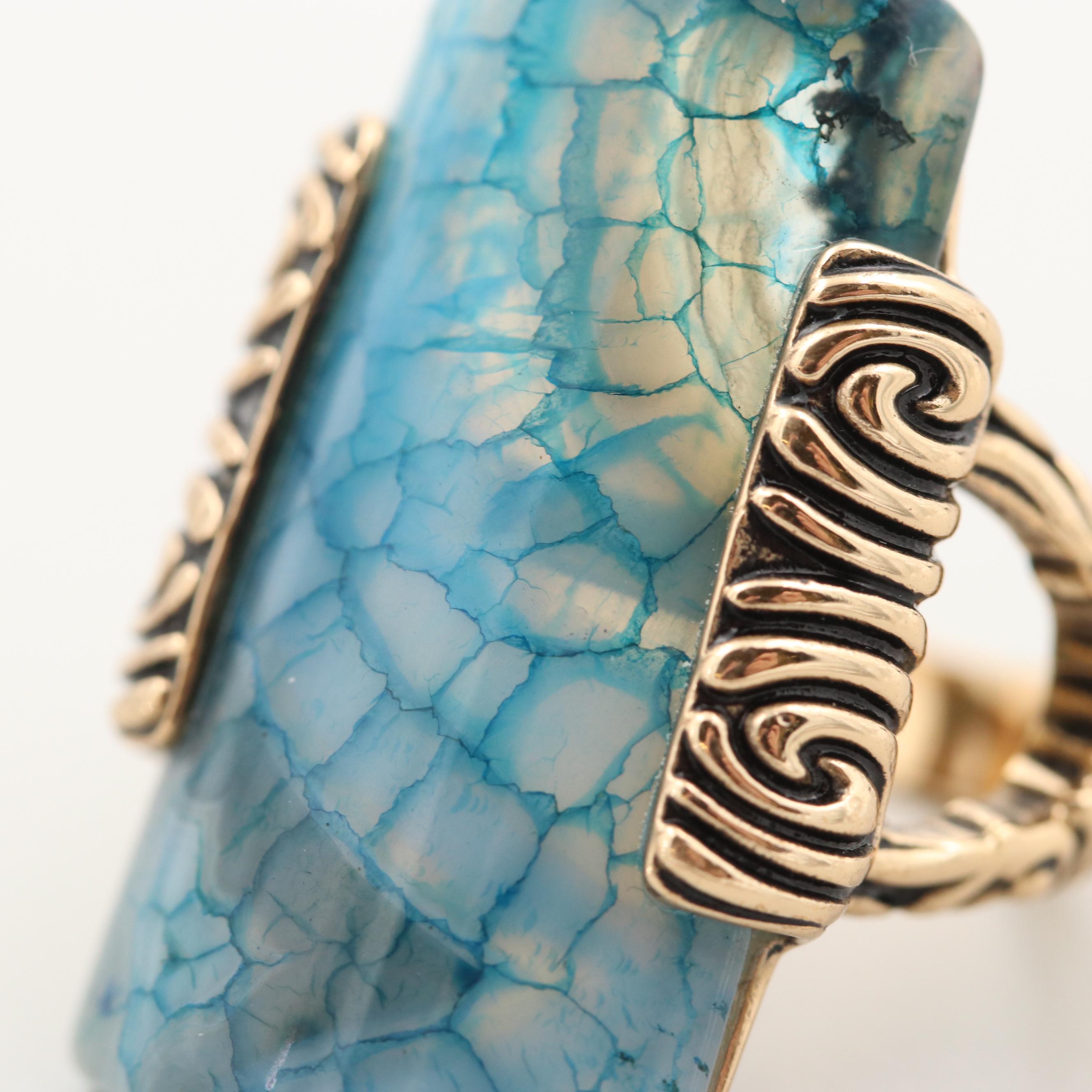 Gold Tone Agate Textured Set Ring