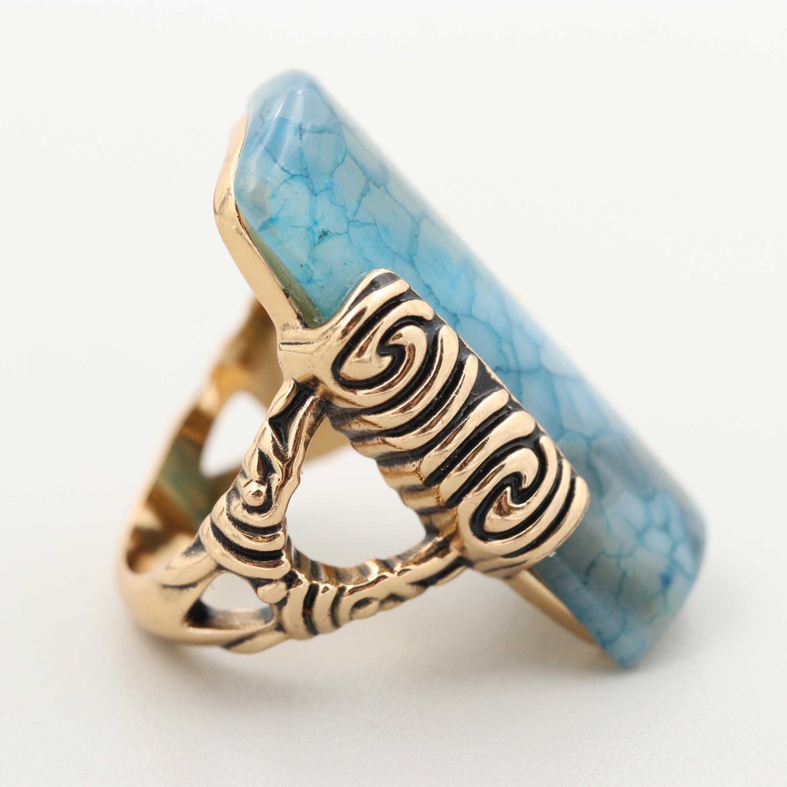 Gold Tone Agate Textured Set Ring