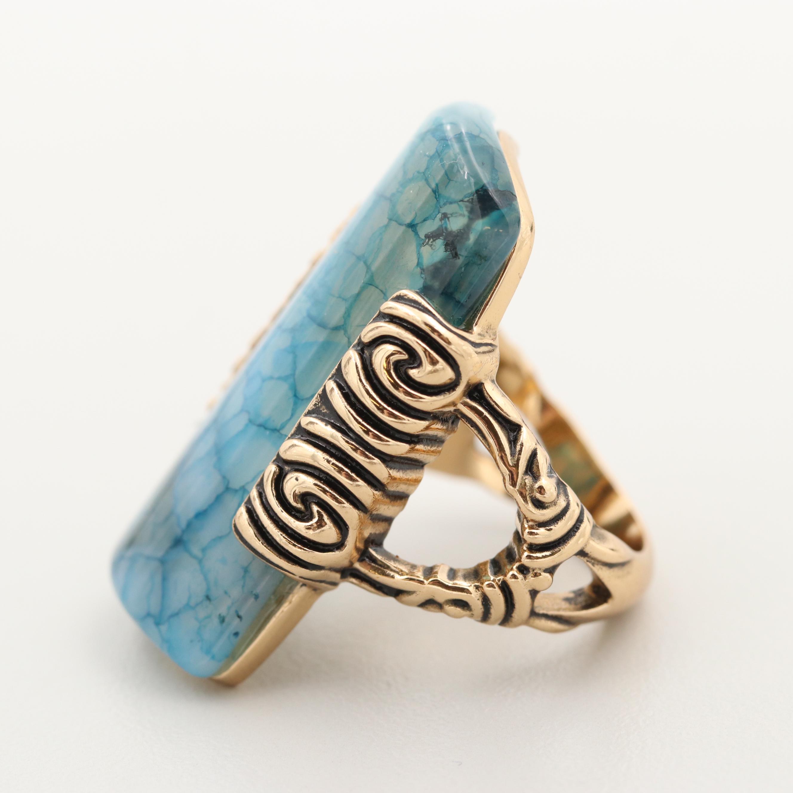 Gold Tone Agate Textured Set Ring