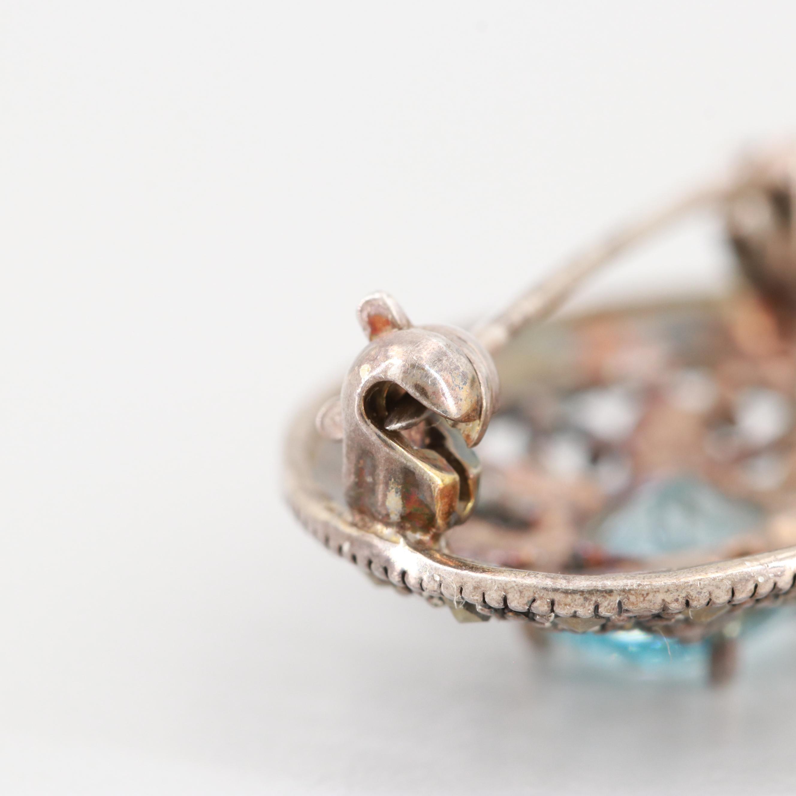 Sterling Silver Topaz and Marcasite Brooch with Milgrain Detail