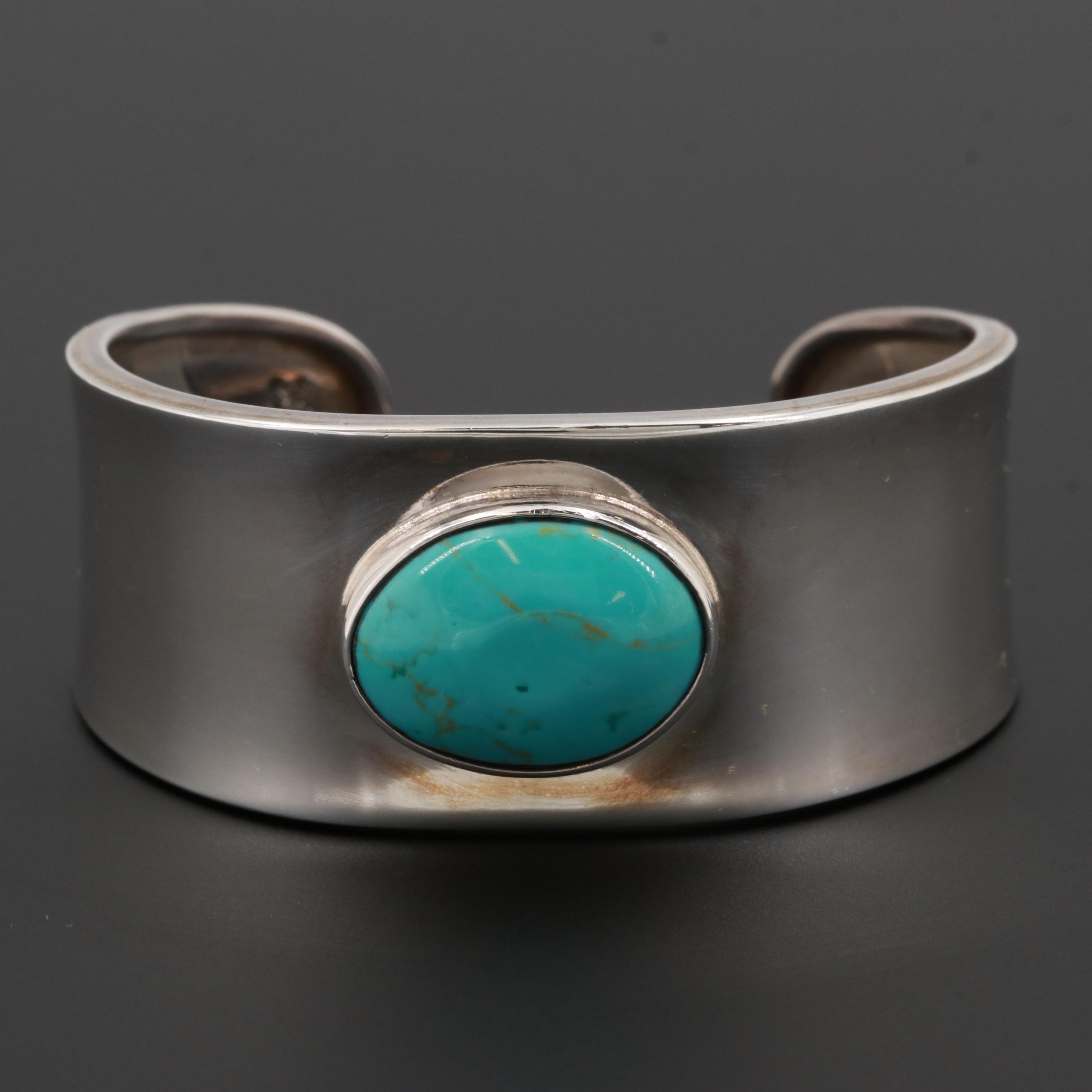 Mexican Sterling Silver Turquoise Cuff Bracelet