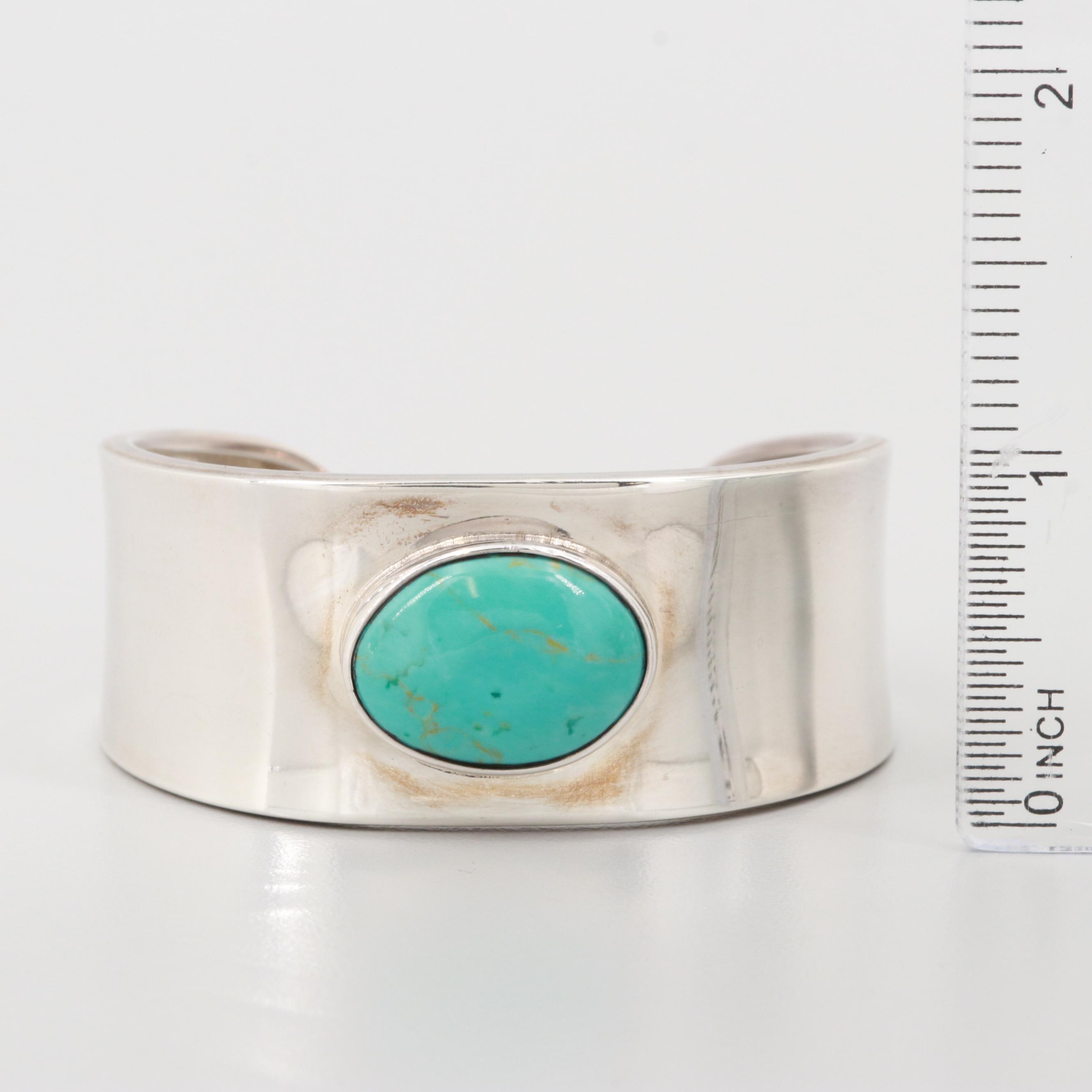 Mexican Sterling Silver Turquoise Cuff Bracelet