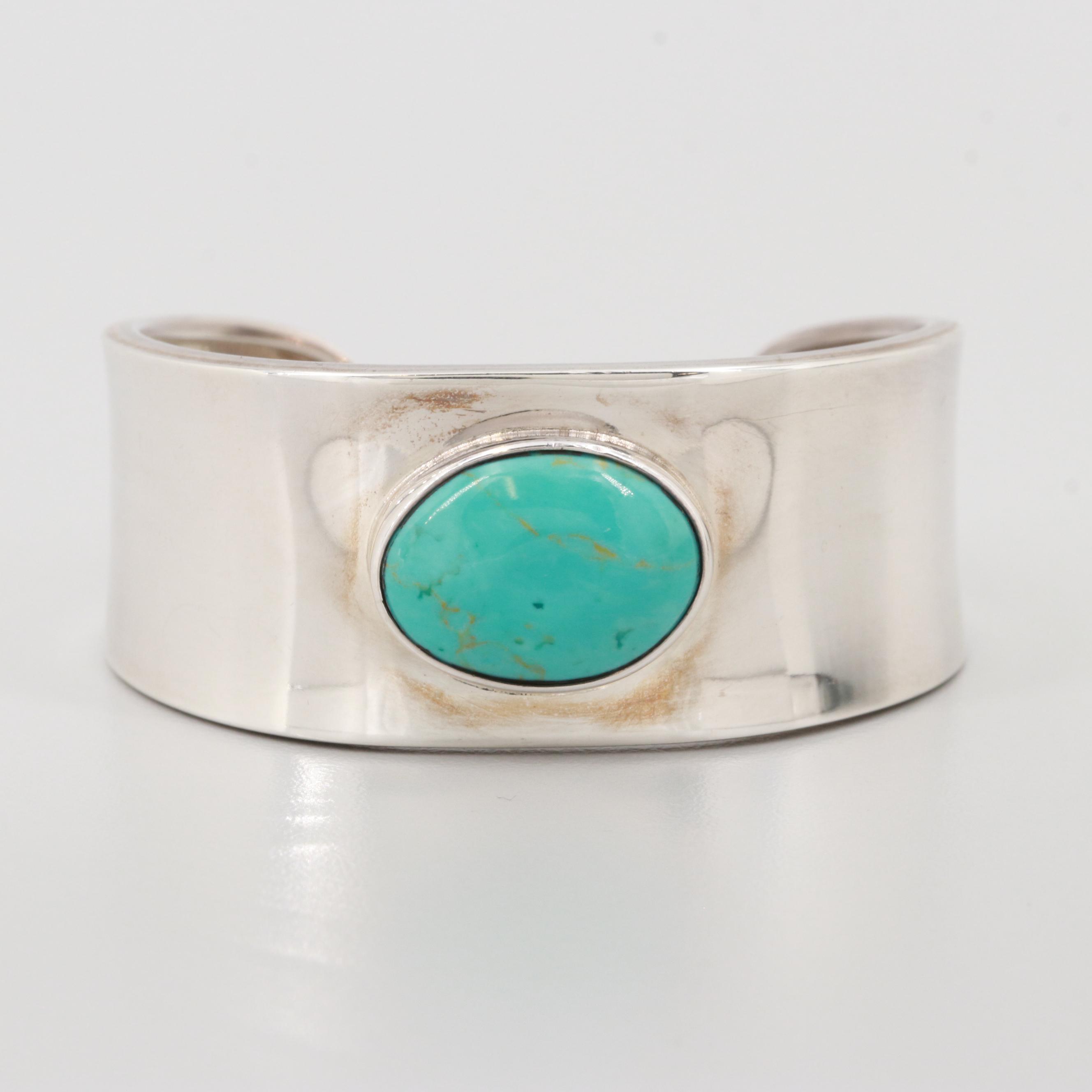 Mexican Sterling Silver Turquoise Cuff Bracelet