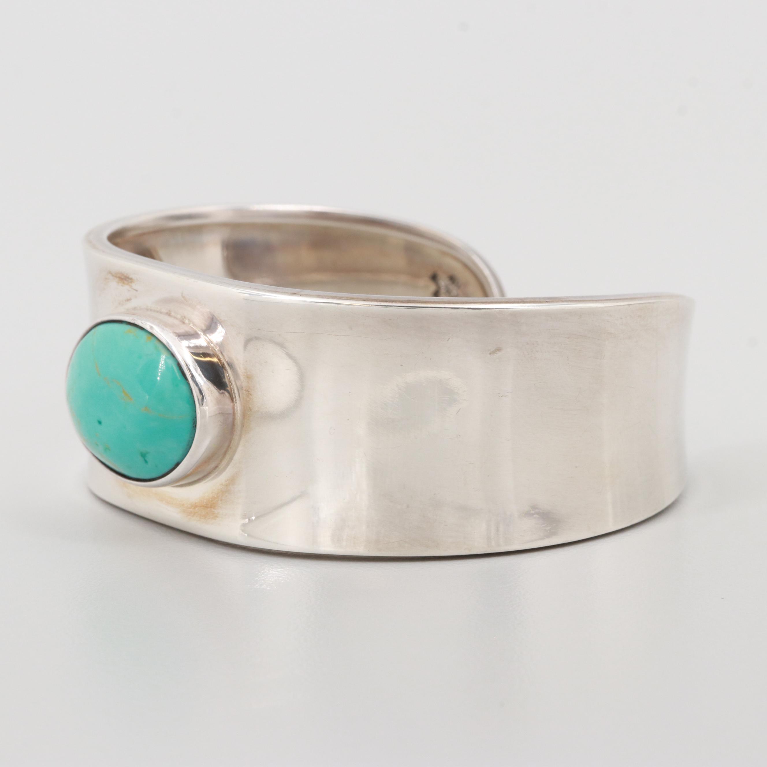Mexican Sterling Silver Turquoise Cuff Bracelet
